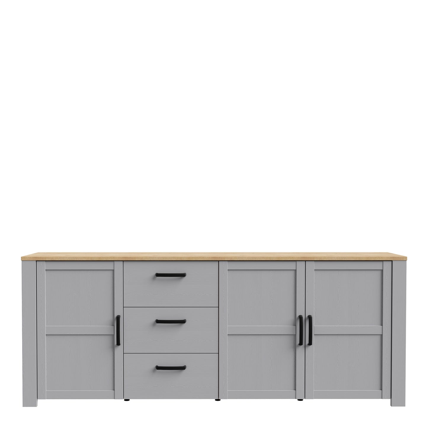 bohol 3 door 3 drawer large sideboard in riviera oak/grey oak
