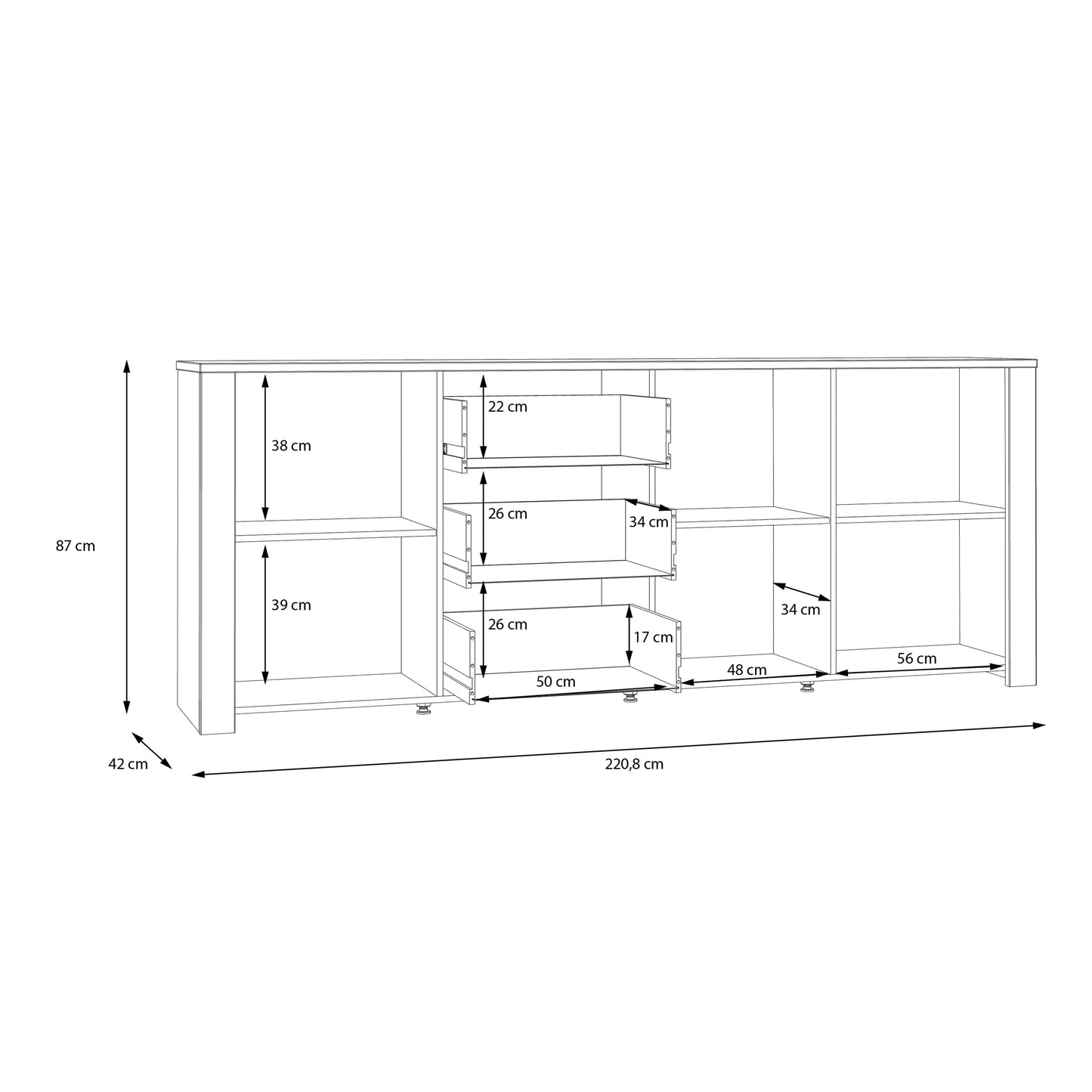 bohol 3 door 3 drawer large sideboard in riviera oak/grey oak
