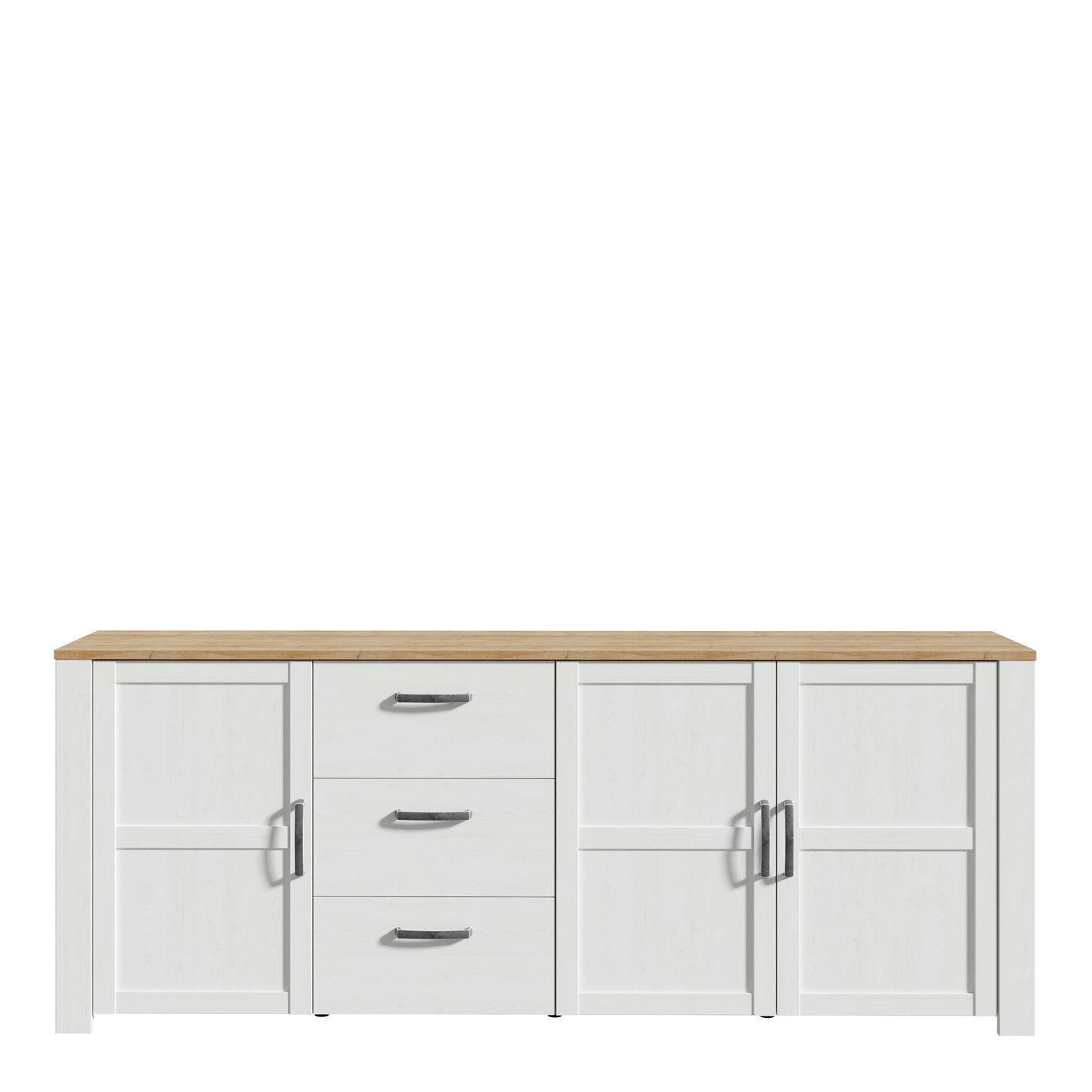 bohol 3 door 3 drawer large sideboard in riviera oak/white