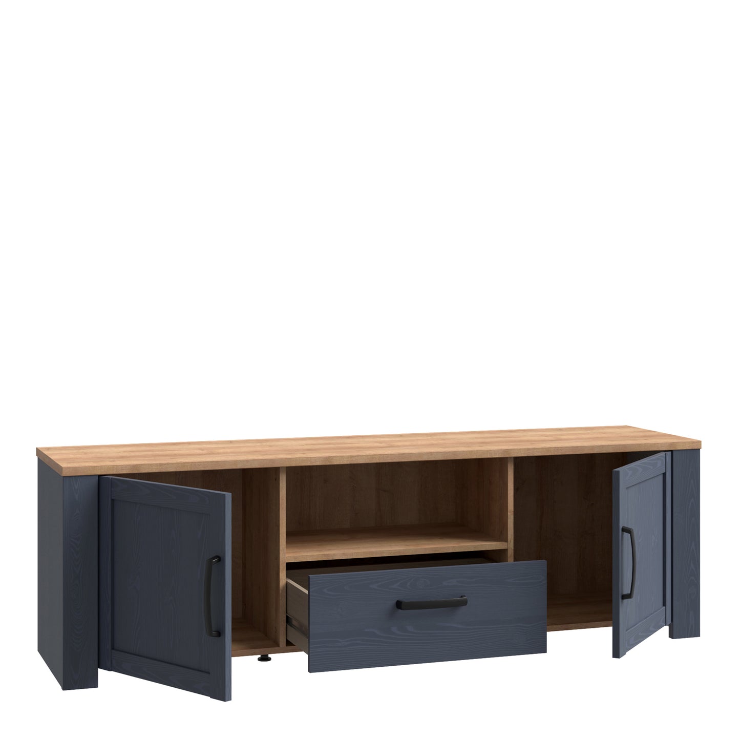 bohol 2 door 1 drawer tv unit in riviera oak/navy