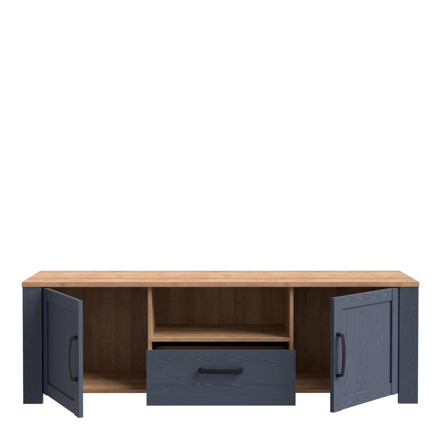 bohol 2 door 1 drawer tv unit in riviera oak/navy