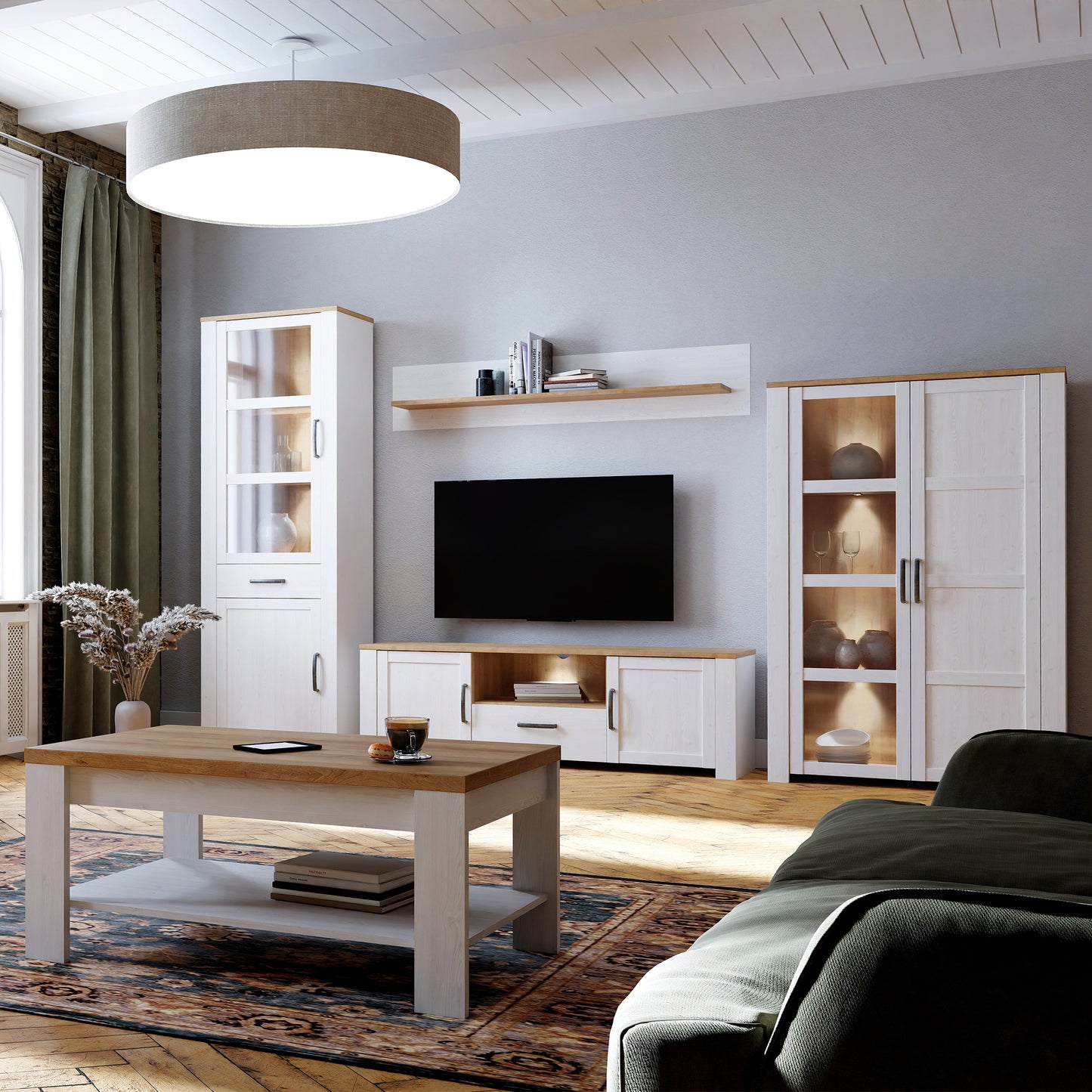 bohol 2 door 1 drawer tv unit in riviera oak/white