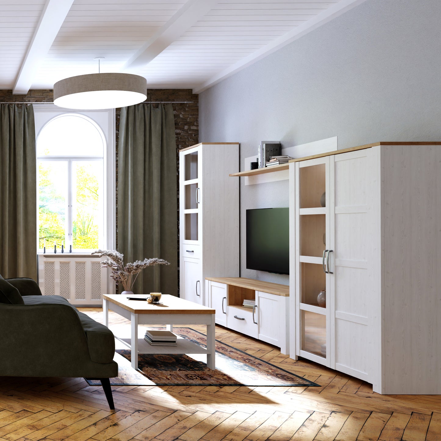 bohol 2 door 1 drawer tv unit in riviera oak/white
