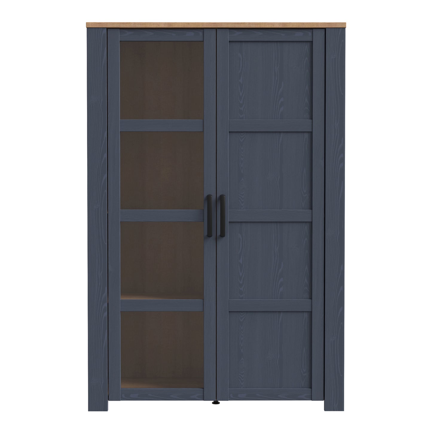 bohol 2 door display cabinet in riviera oak/navy