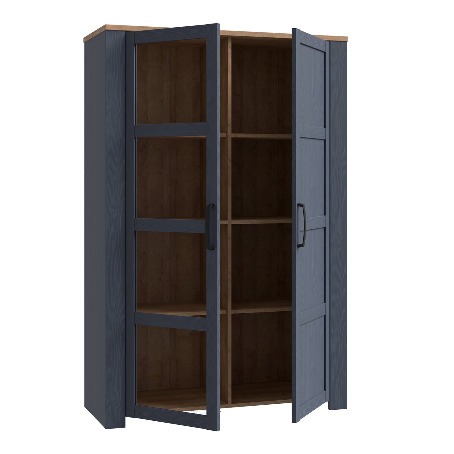 bohol 2 door display cabinet in riviera oak/navy