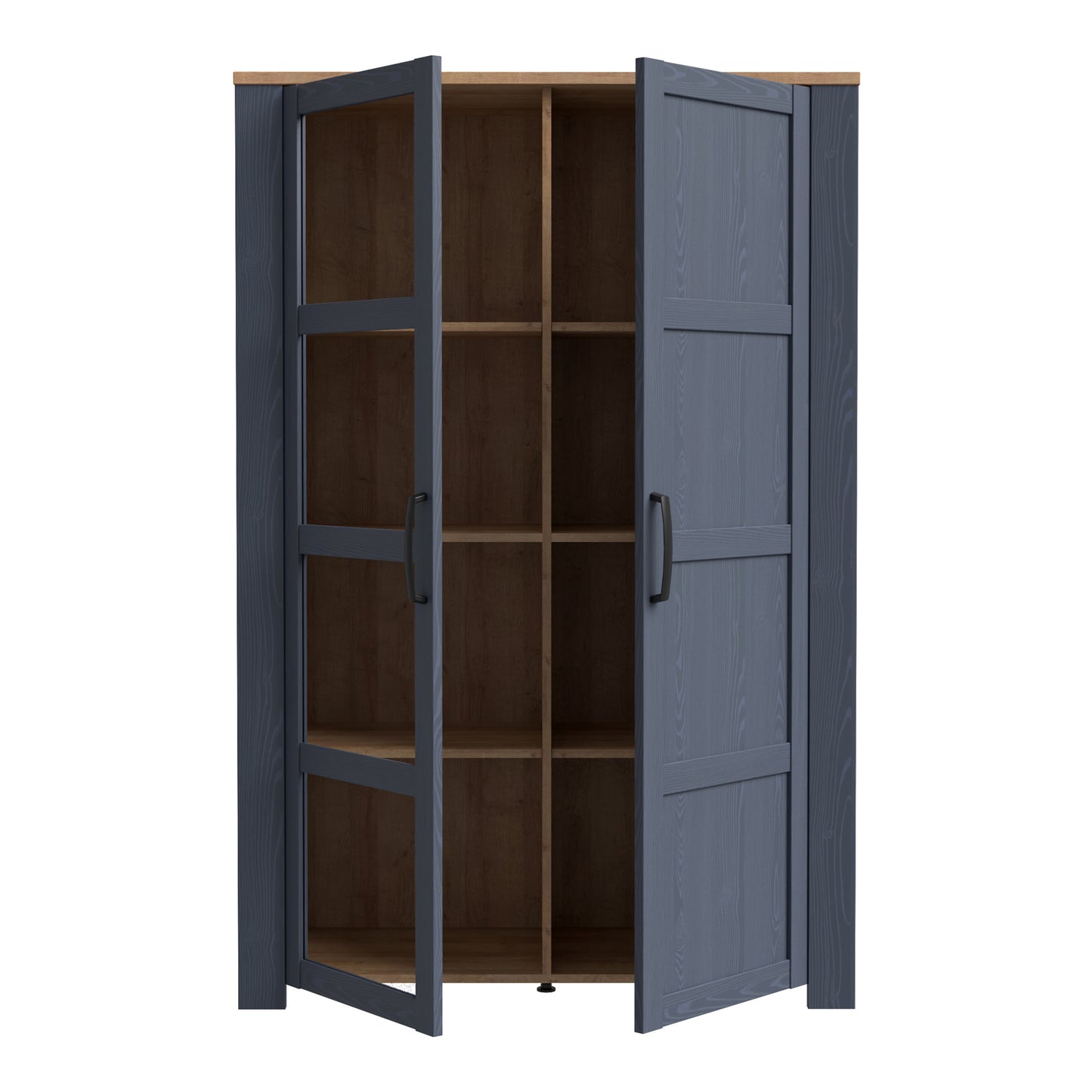 bohol 2 door display cabinet in riviera oak/navy
