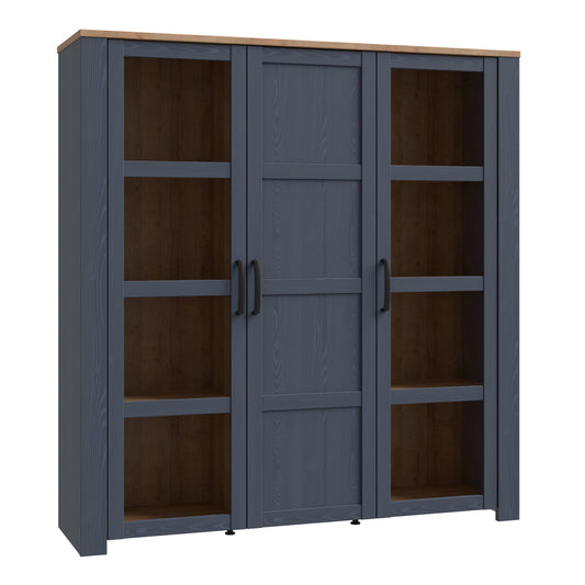 bohol 3 door large display cabinet in riviera oak/navy