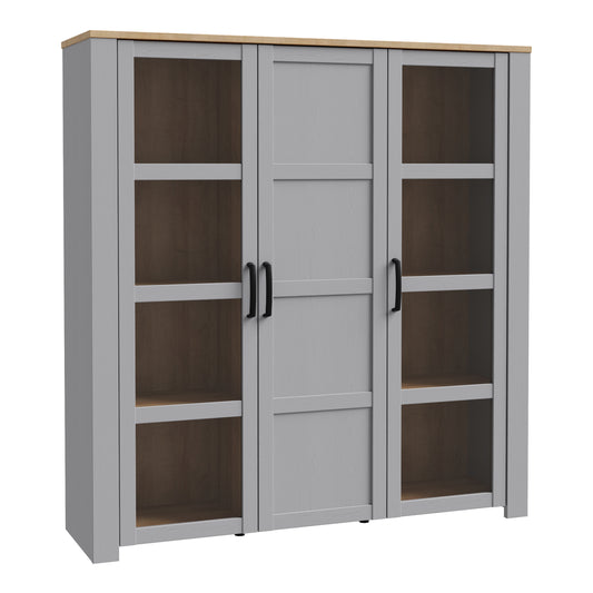 bohol 3 door large display cabinet in riviera oak/grey oak