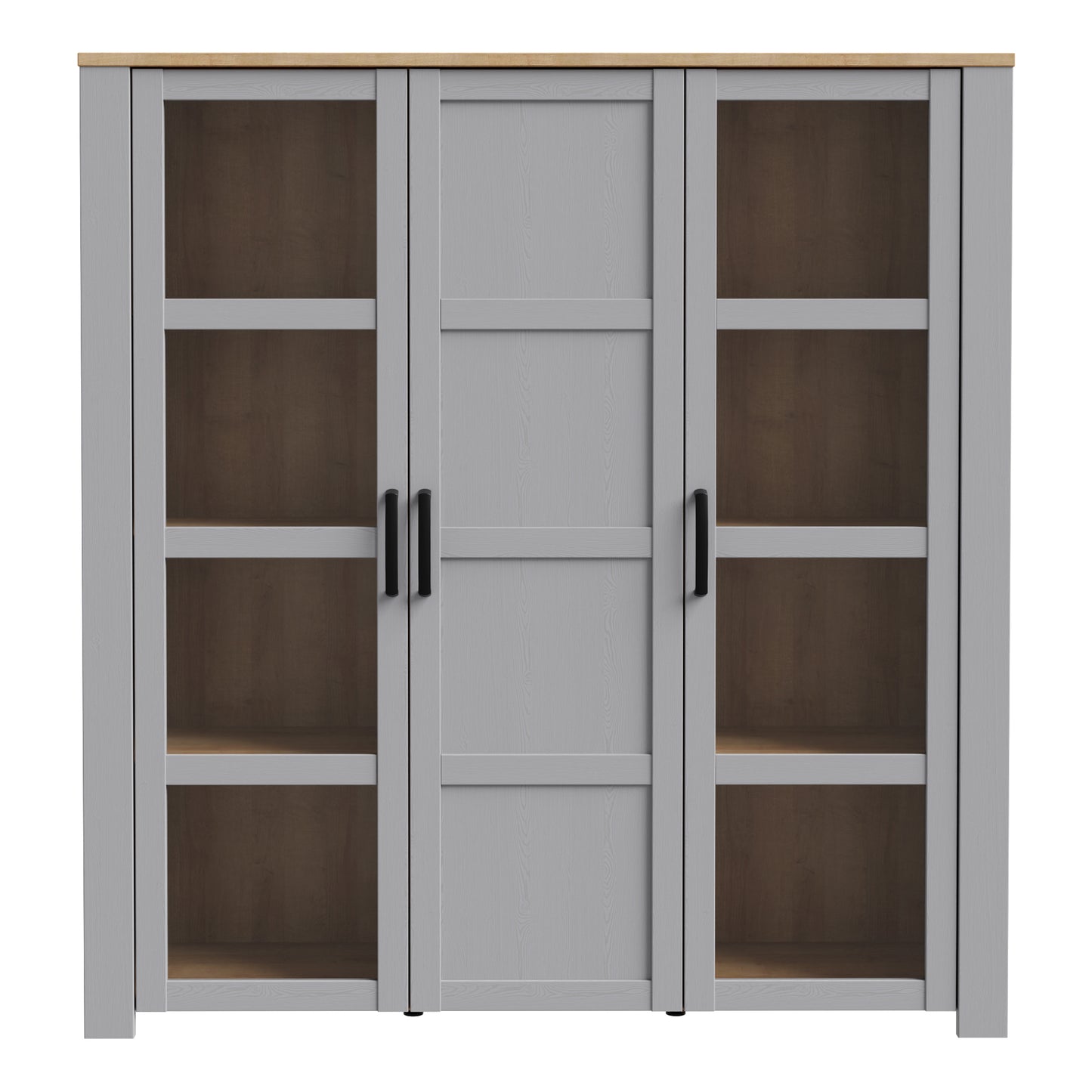 bohol 3 door large display cabinet in riviera oak/grey oak