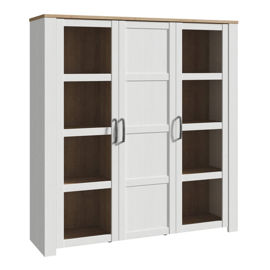 bohol 3 door large display cabinet in riviera oak/white