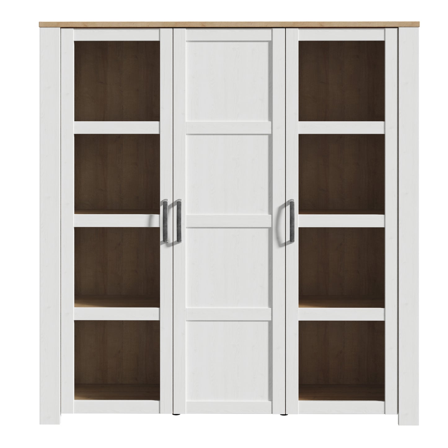 bohol 3 door large display cabinet in riviera oak/white