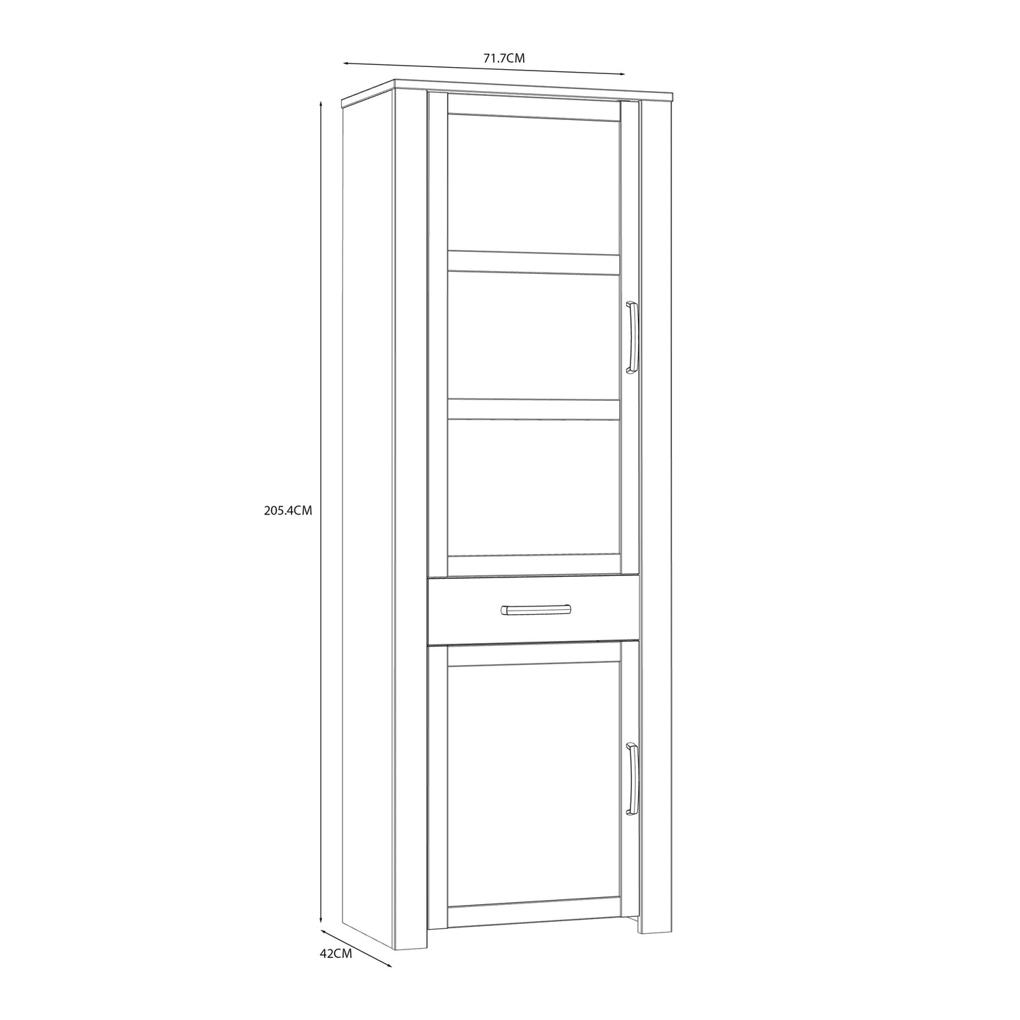 bohol 2 door 1 drawer narrow display cabinet in riviera oak/navy