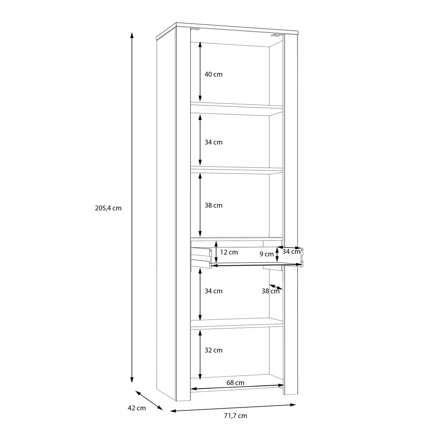 bohol 2 door 1 drawer narrow display cabinet in riviera oak/grey oak