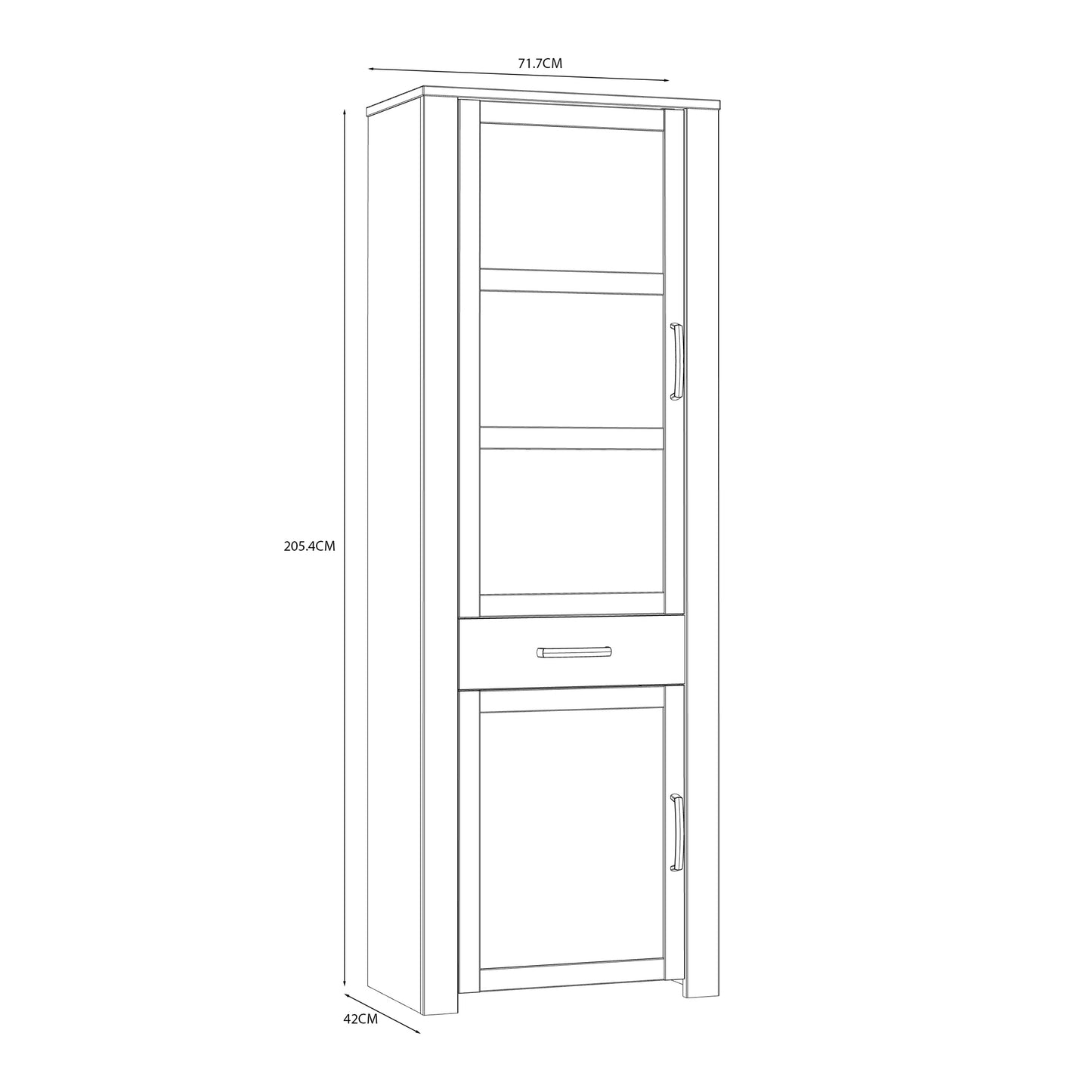 bohol 2 door 1 drawer narrow display cabinet in riviera oak/white