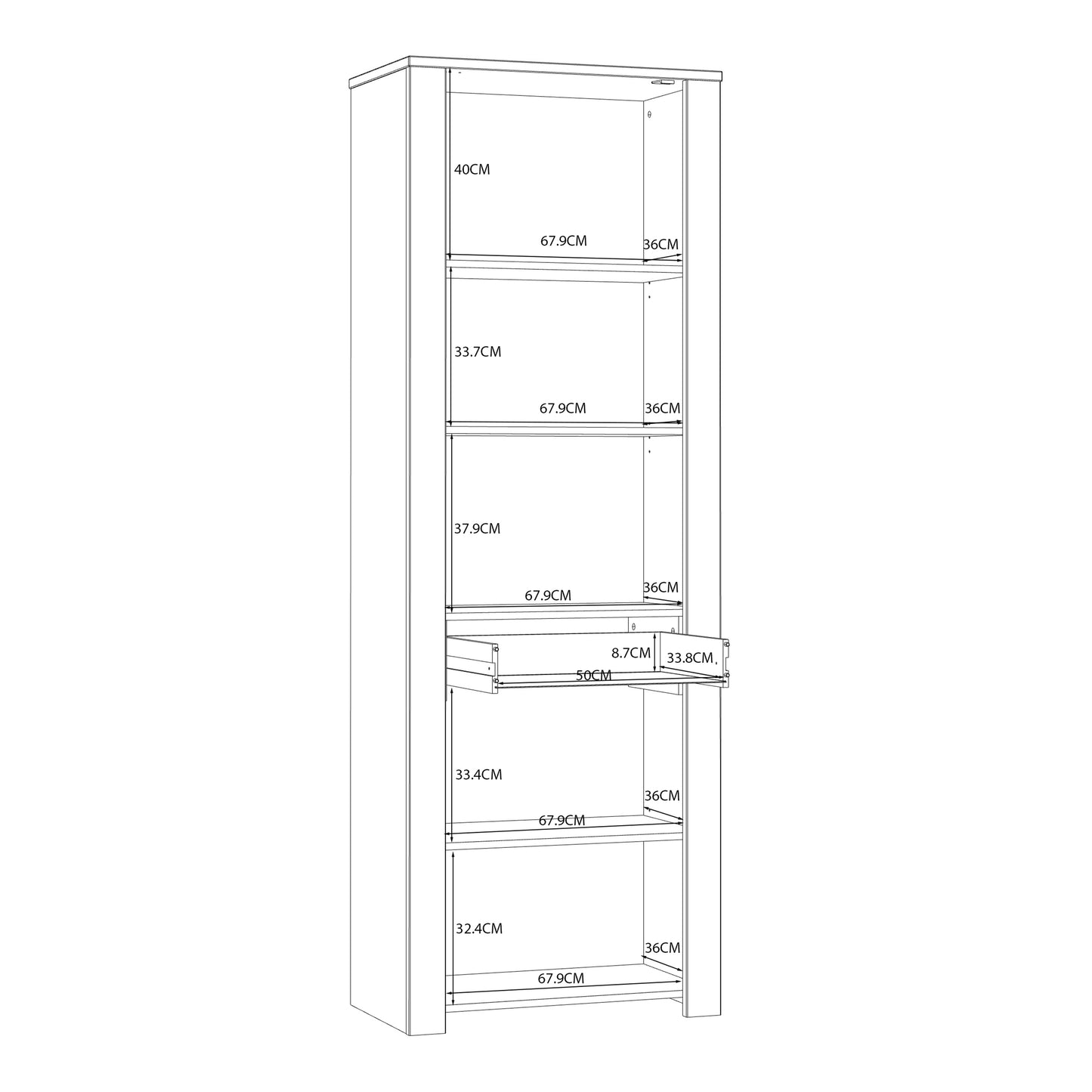 bohol 2 door 1 drawer narrow display cabinet in riviera oak/white