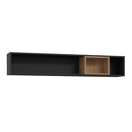 high rock wall shelf in matt black/riviera oak
