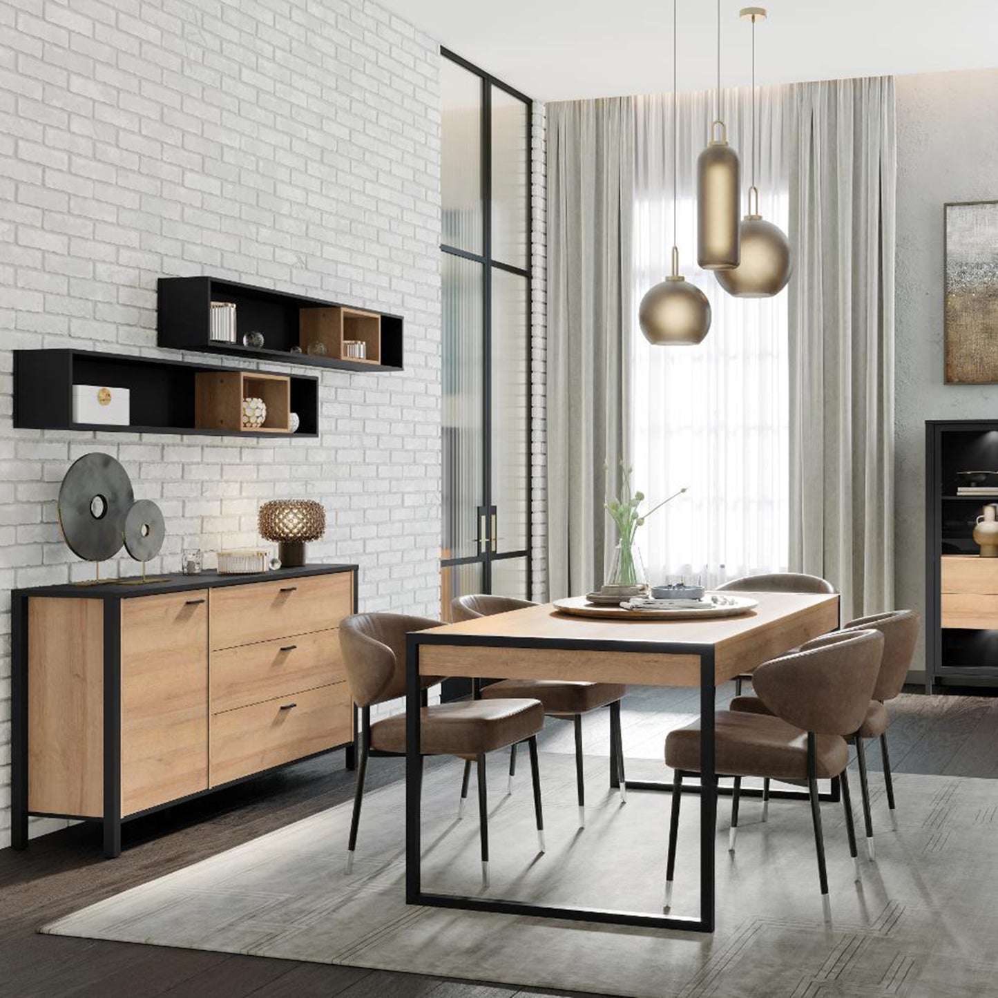high rock wall shelf in matt black/riviera oak