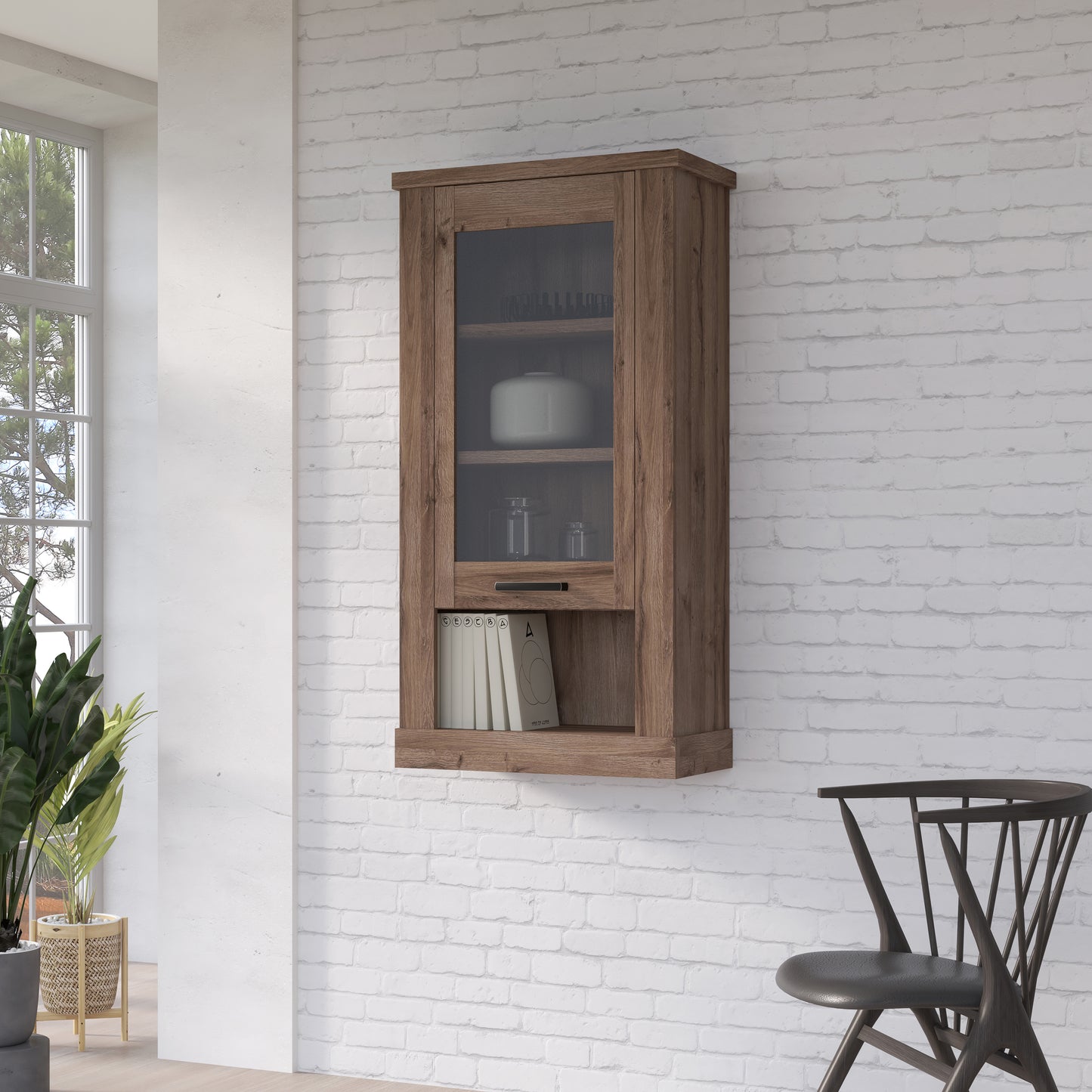 corona 1 door wall display cabinet in tabak oak