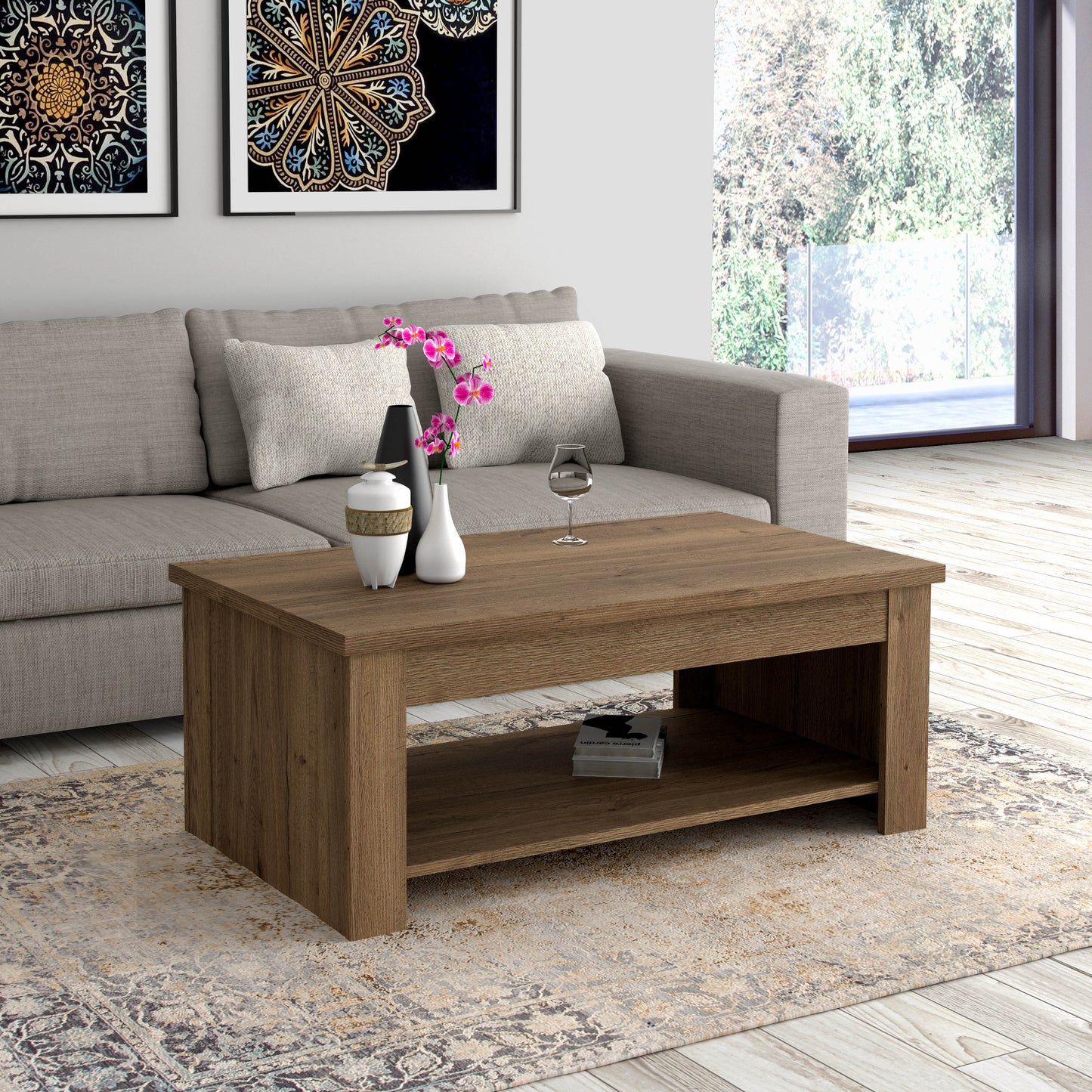 corona rising coffee table in tabak oak