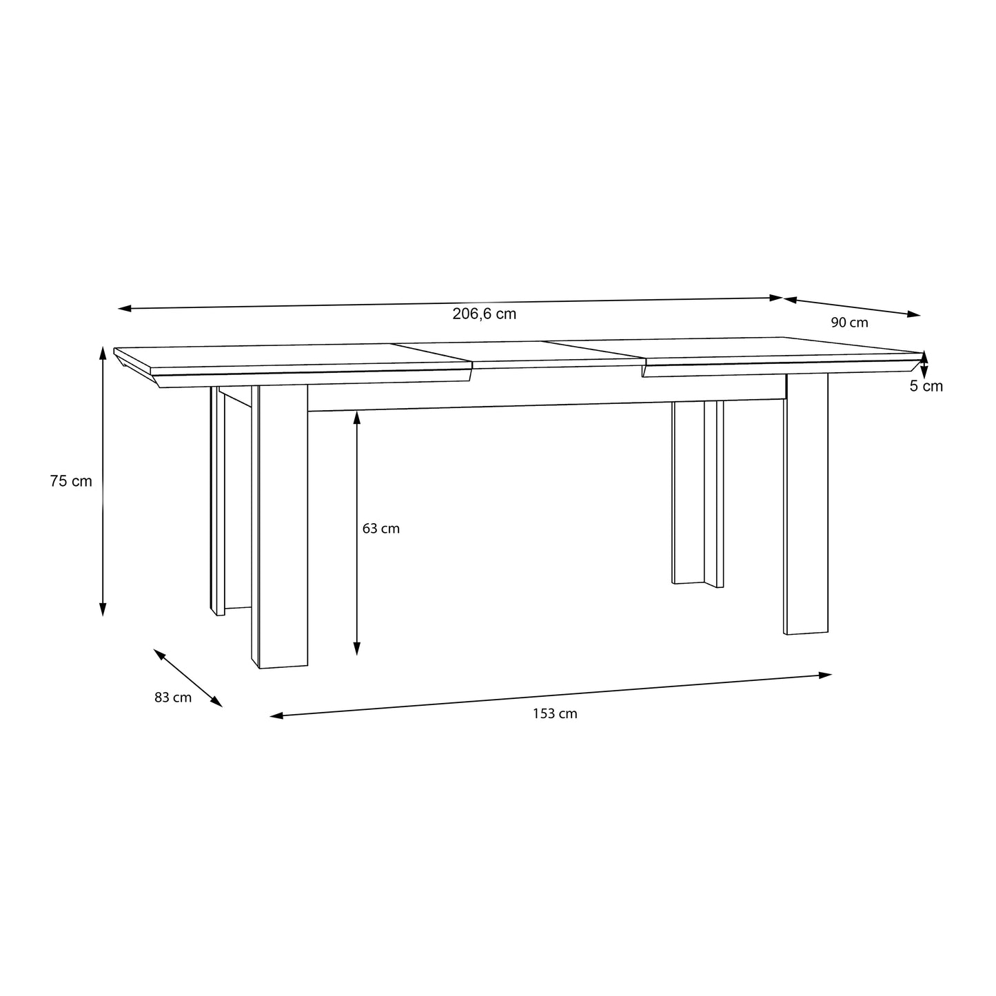 illopa extending dining table 160-207cm in oak nelson/snowy oak