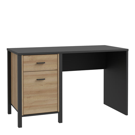 high rock desk in matt black/riviera oak