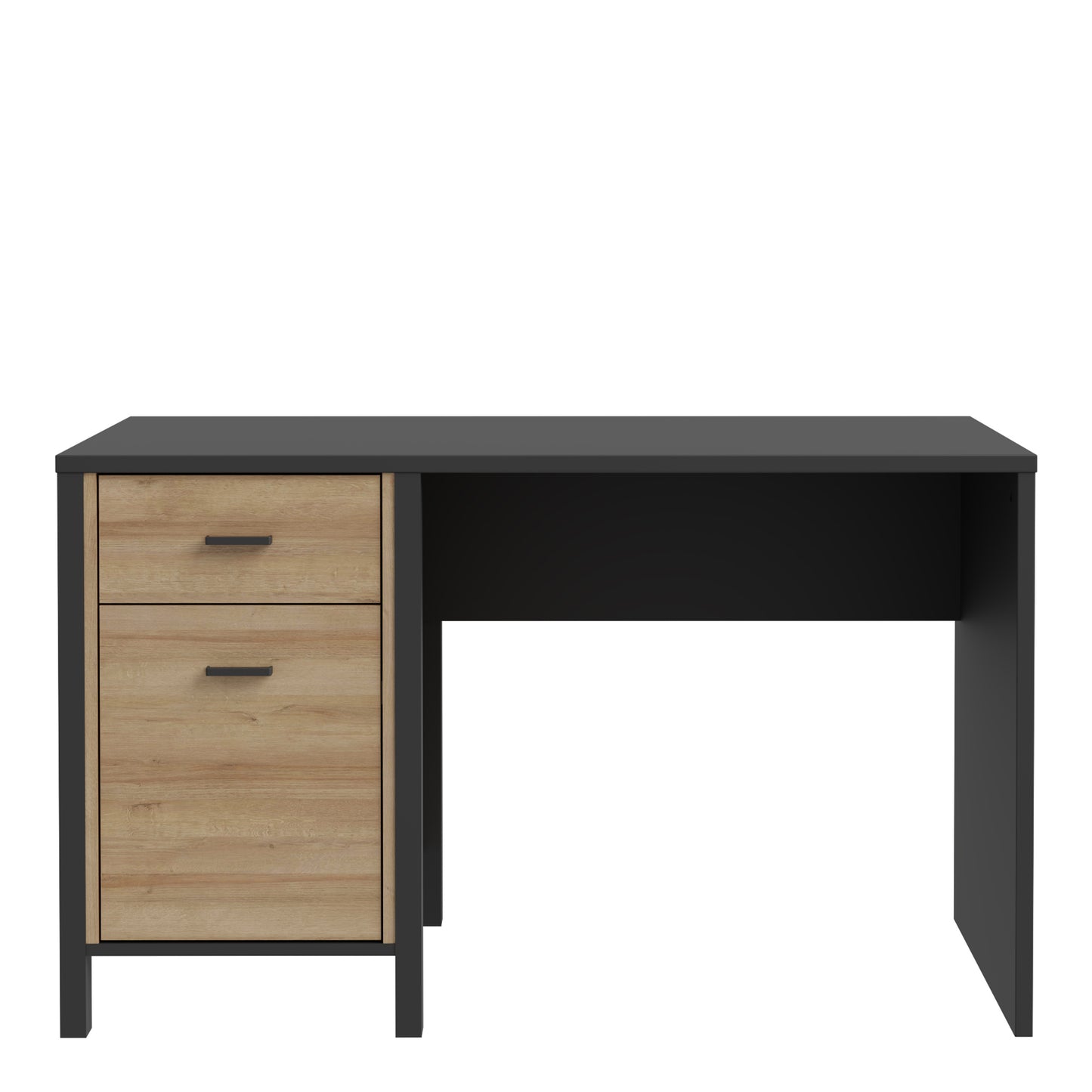 high rock desk in matt black/riviera oak