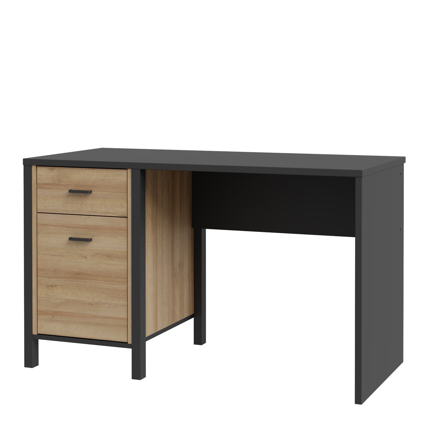 high rock desk in matt black/riviera oak