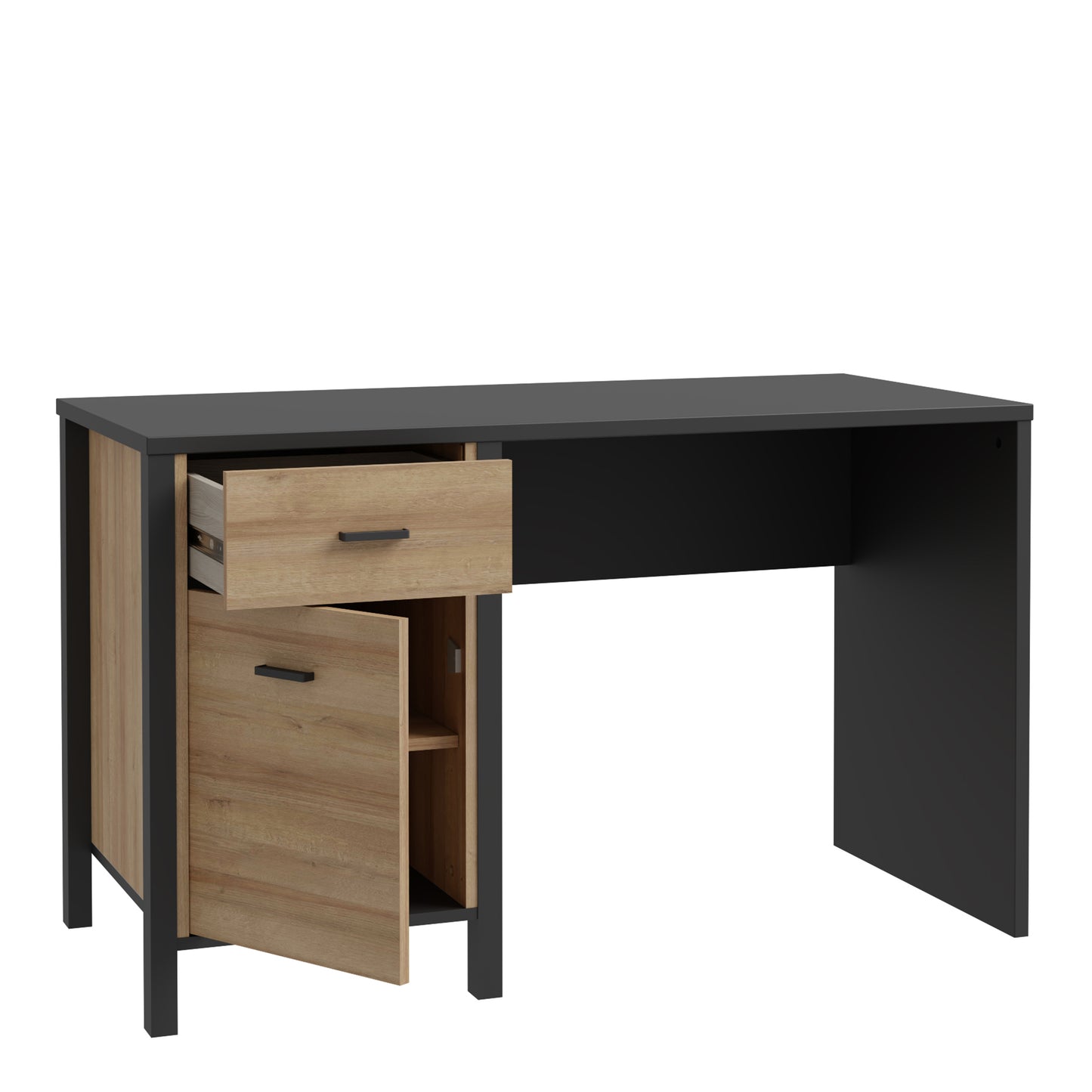 high rock desk in matt black/riviera oak