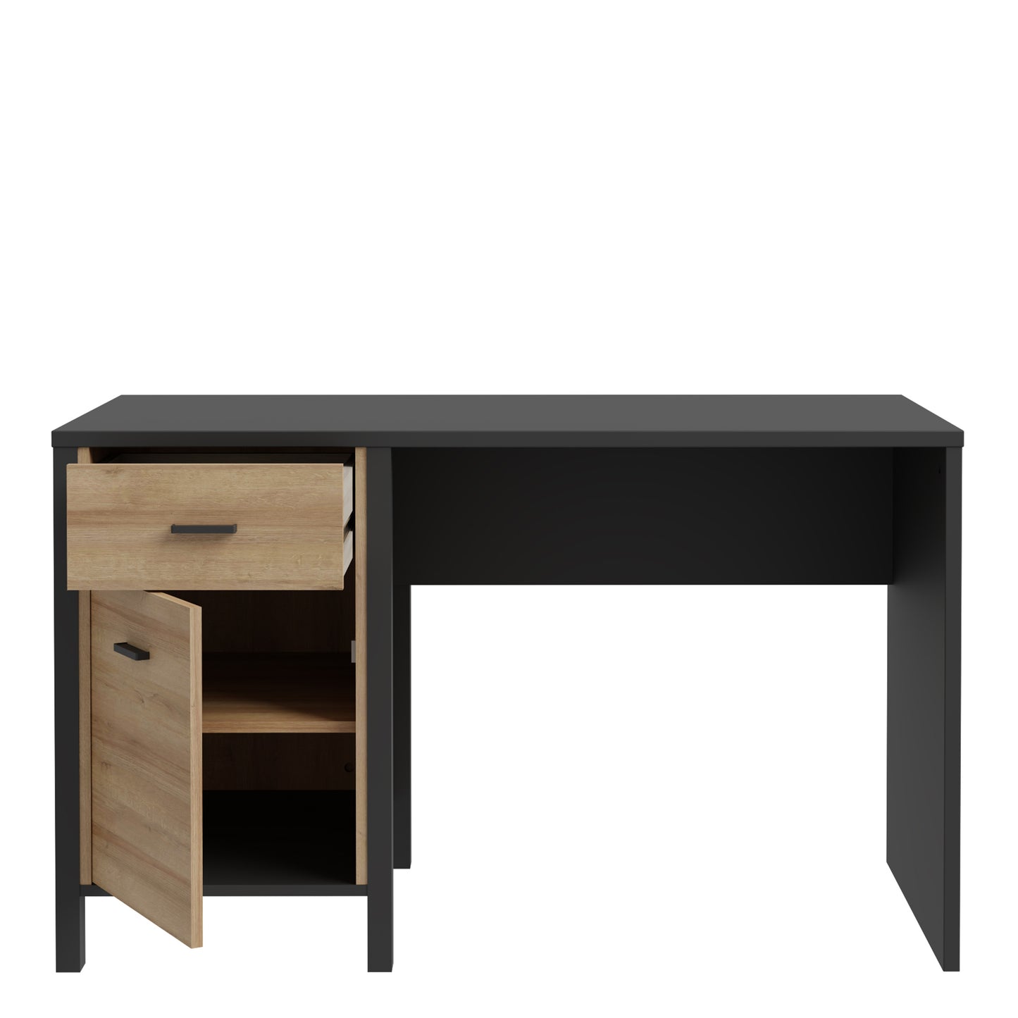 high rock desk in matt black/riviera oak