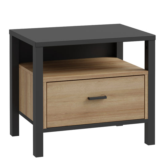 high rock bedside in matt black/riviera oak