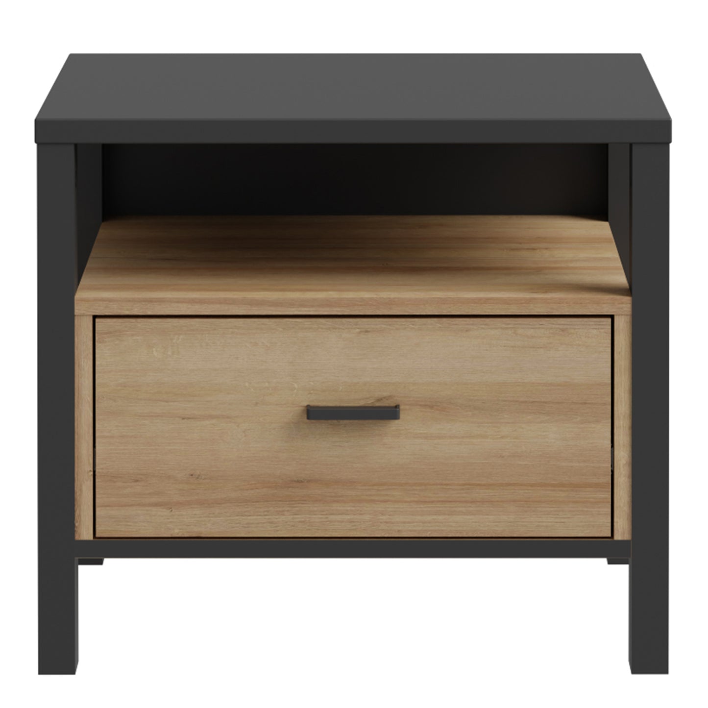 high rock bedside in matt black/riviera oak