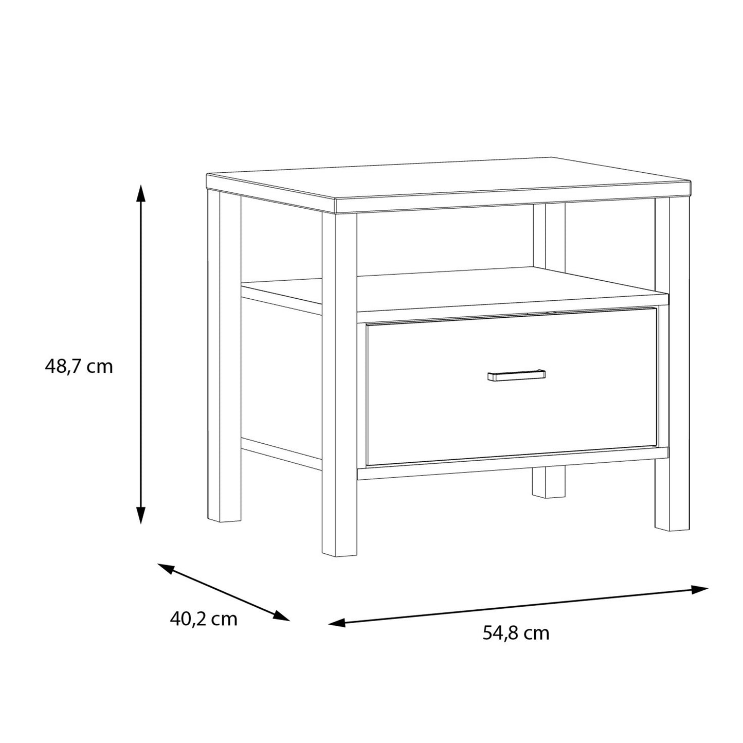 high rock bedside in matt black/riviera oak