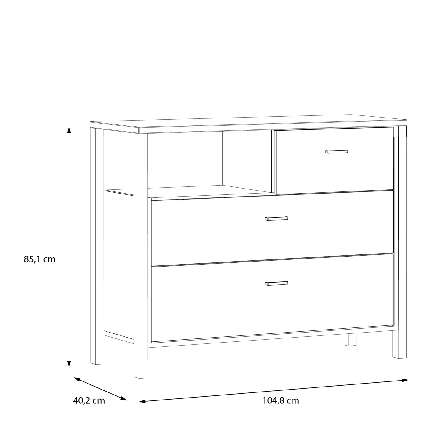 high rock chest of 3 drawers in matt black/riviera oak