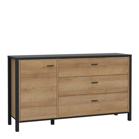 high rock 1 door 3 drawer sideboard in matt black/riviera oak