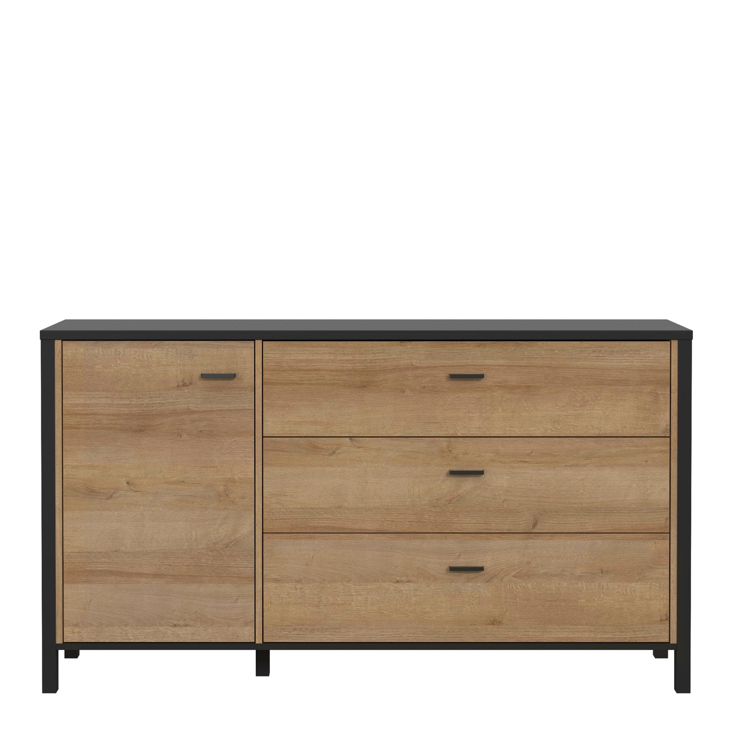 high rock 1 door 3 drawer sideboard in matt black/riviera oak