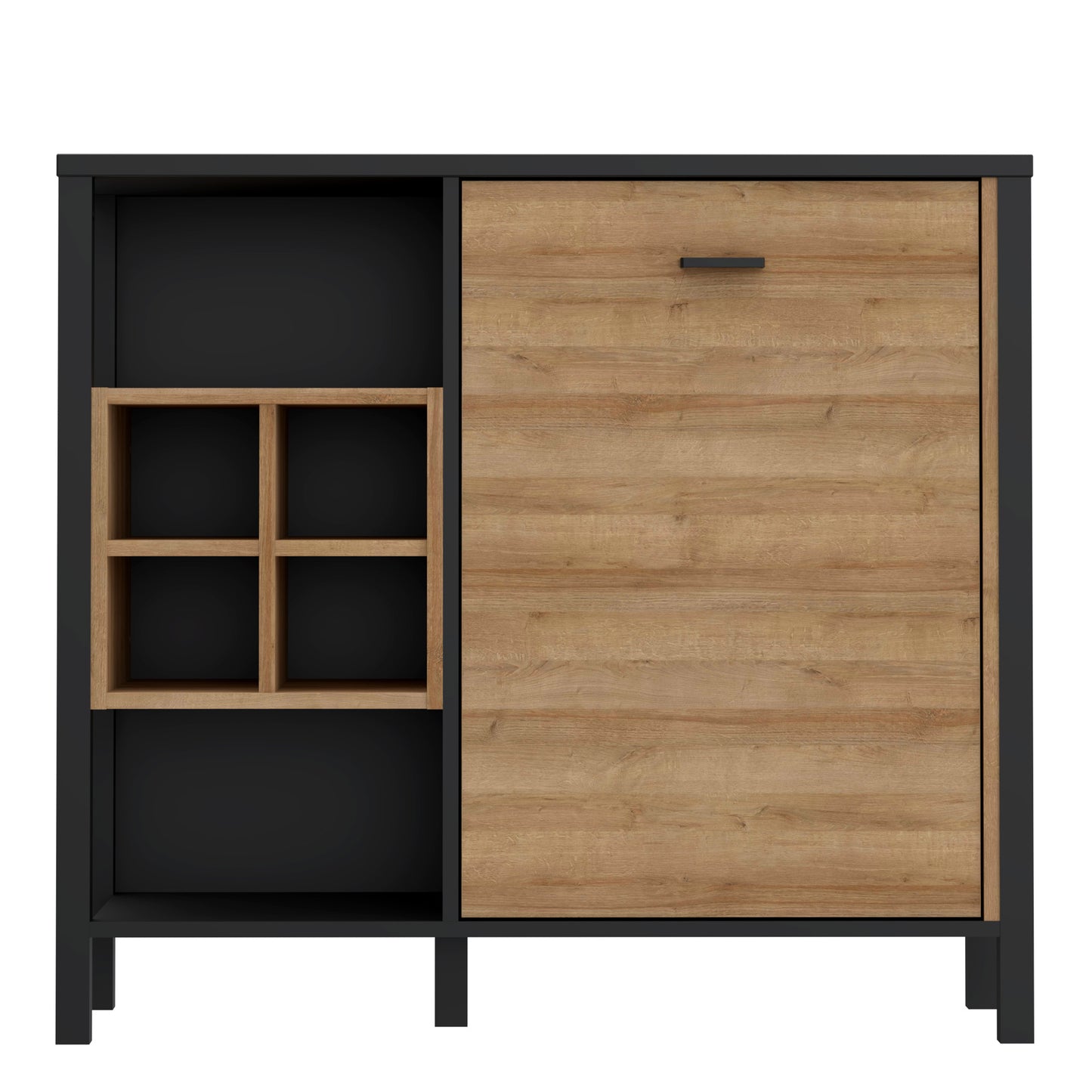 high rock storage/display chest in matt black/riviera oak
