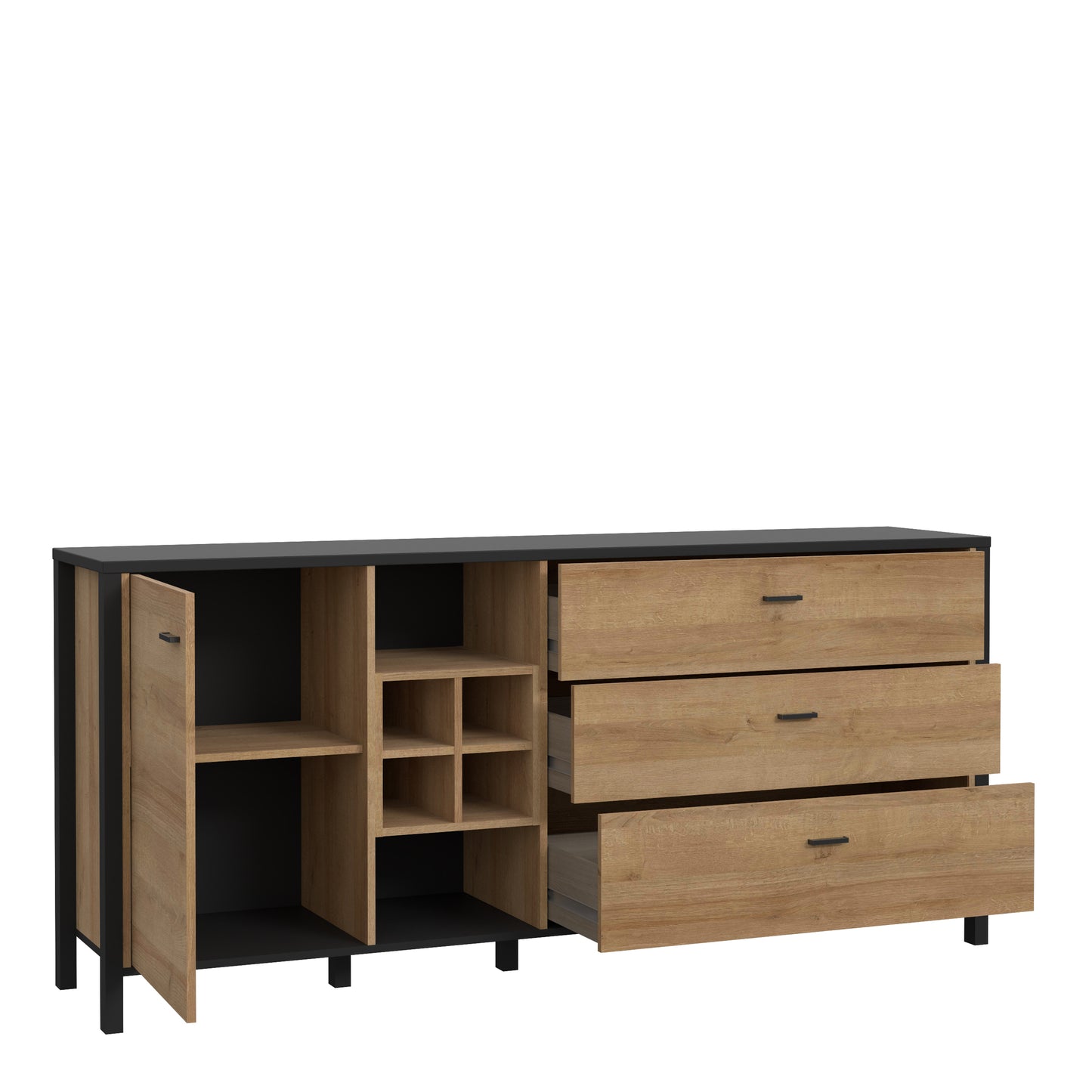 high rock (large) sideboard in matt black/riviera oak