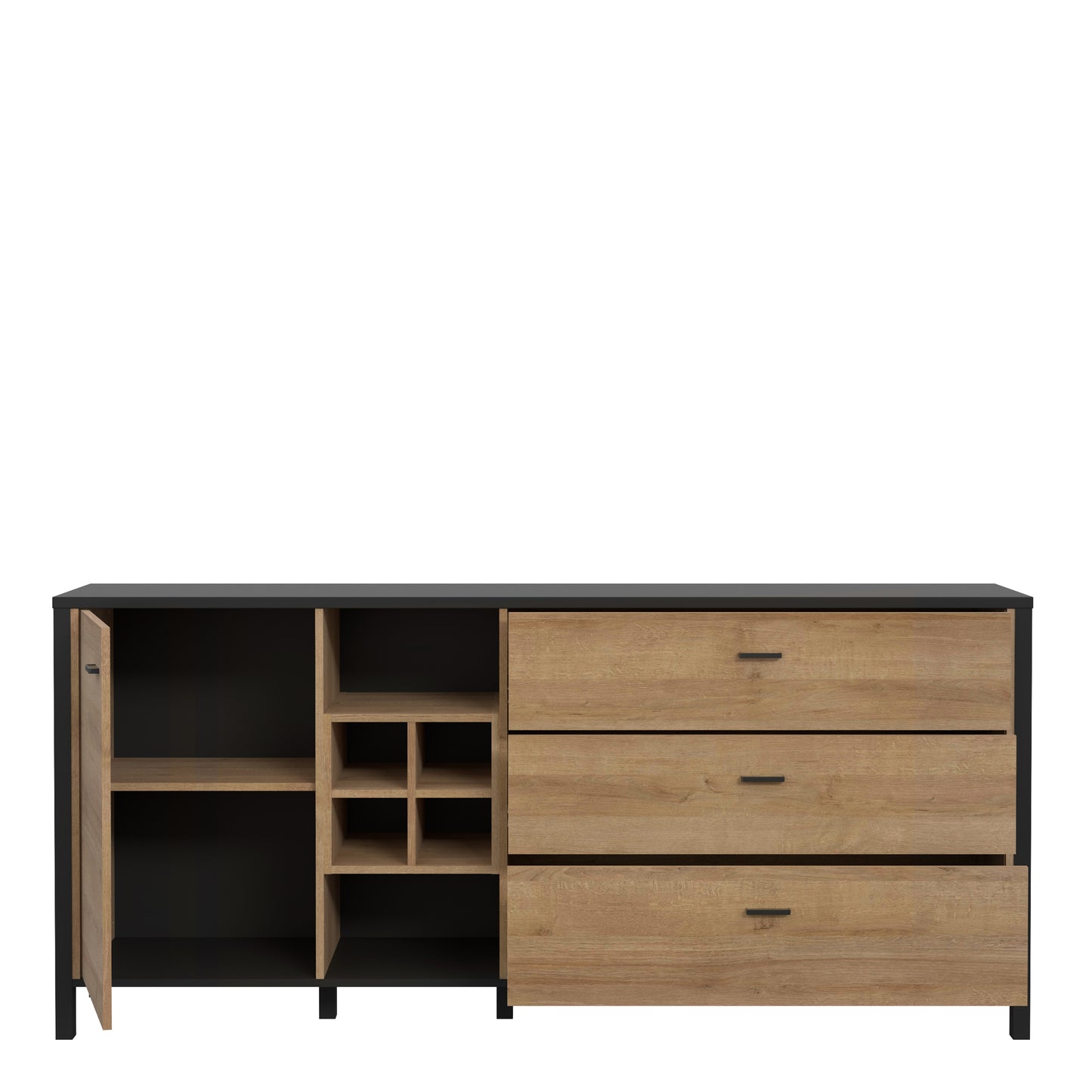 high rock (large) sideboard in matt black/riviera oak