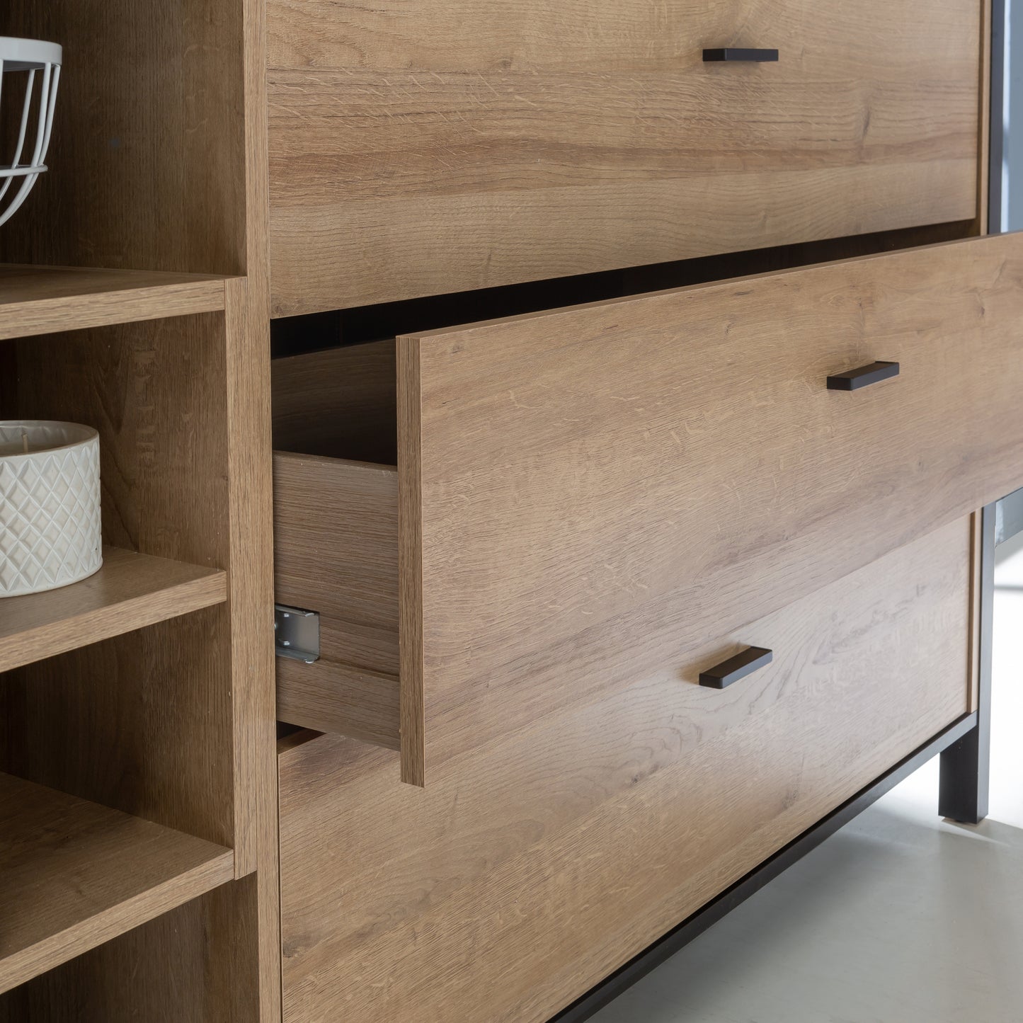 high rock (large) sideboard in matt black/riviera oak