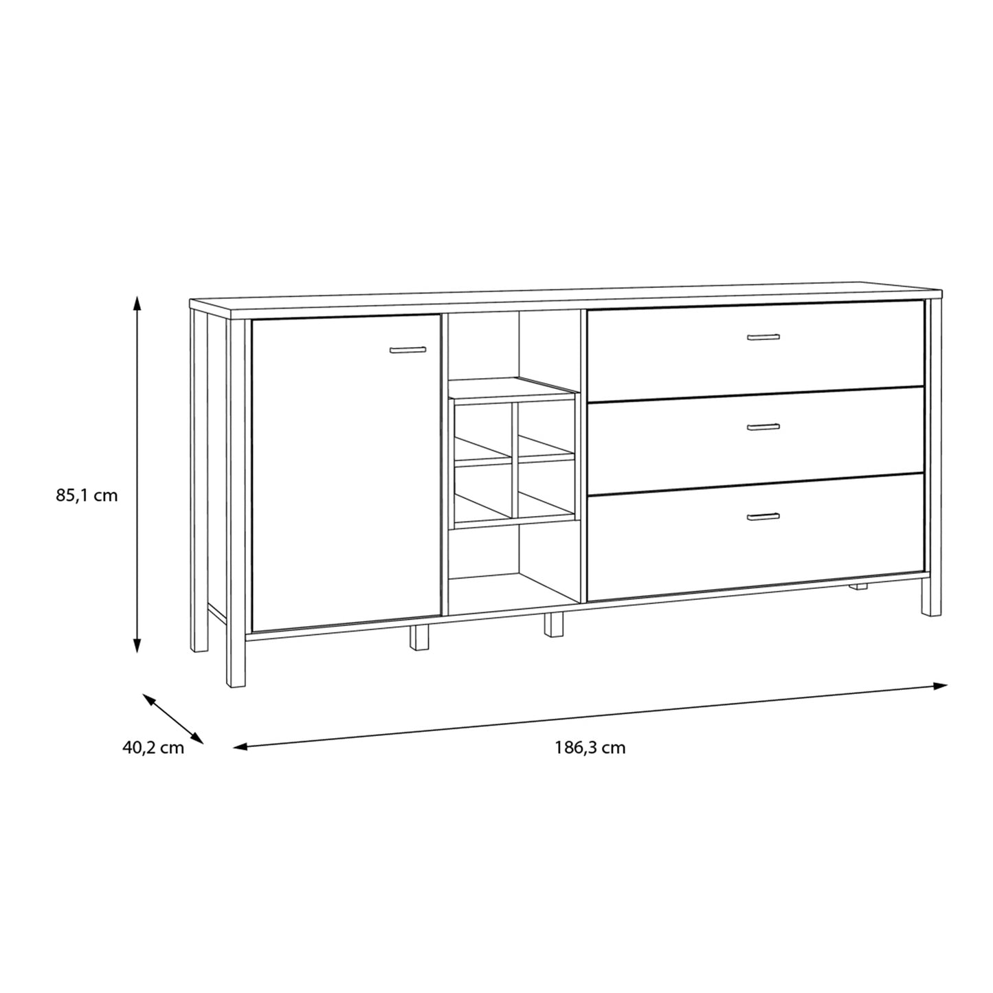 high rock (large) sideboard in matt black/riviera oak