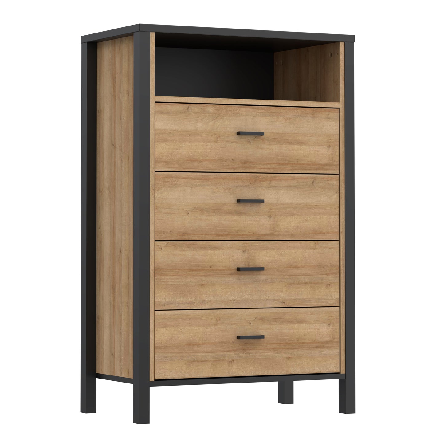 high rock chest of 4 drawers in matt black/riviera oak