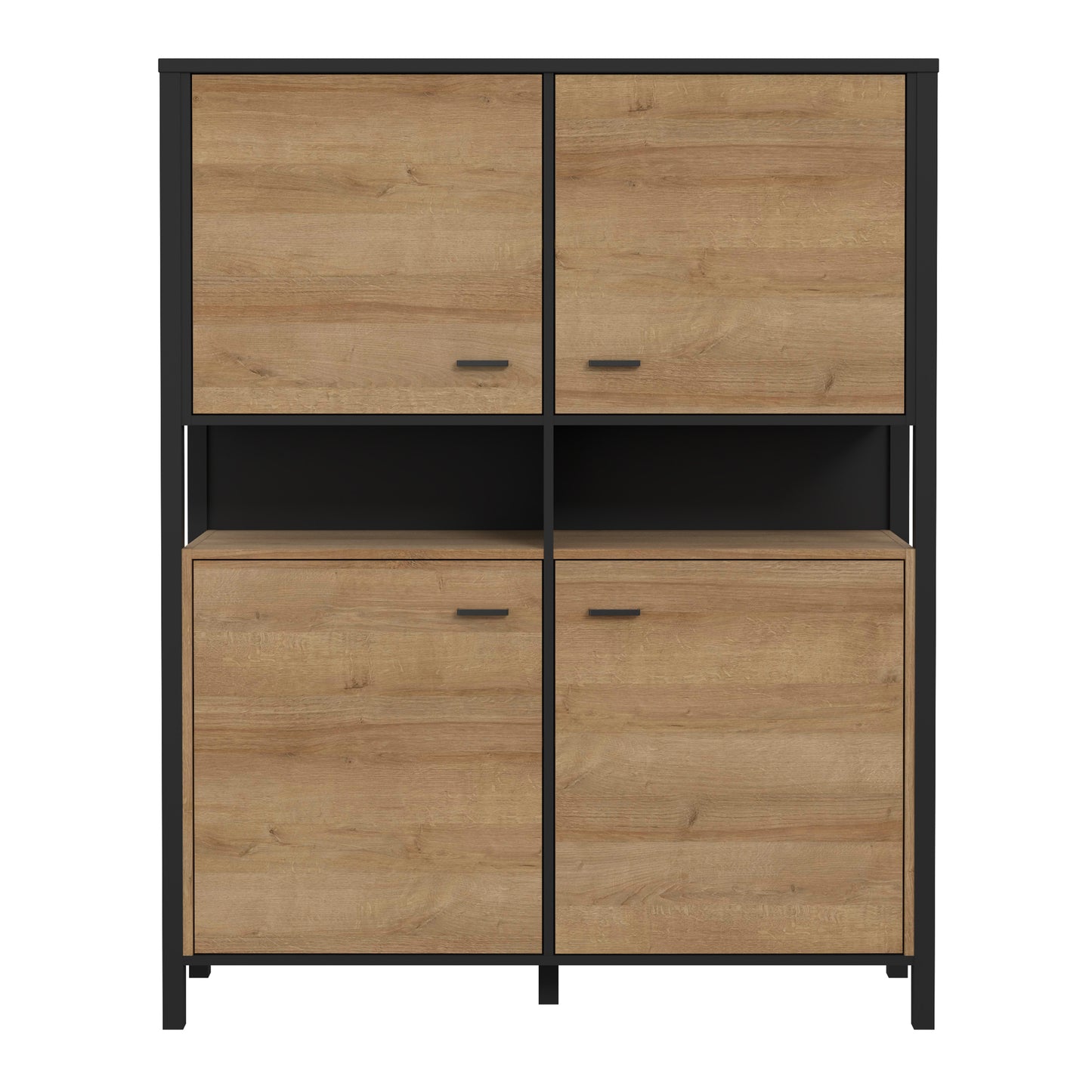 high rock storage cabinet in matt black/riviera oak