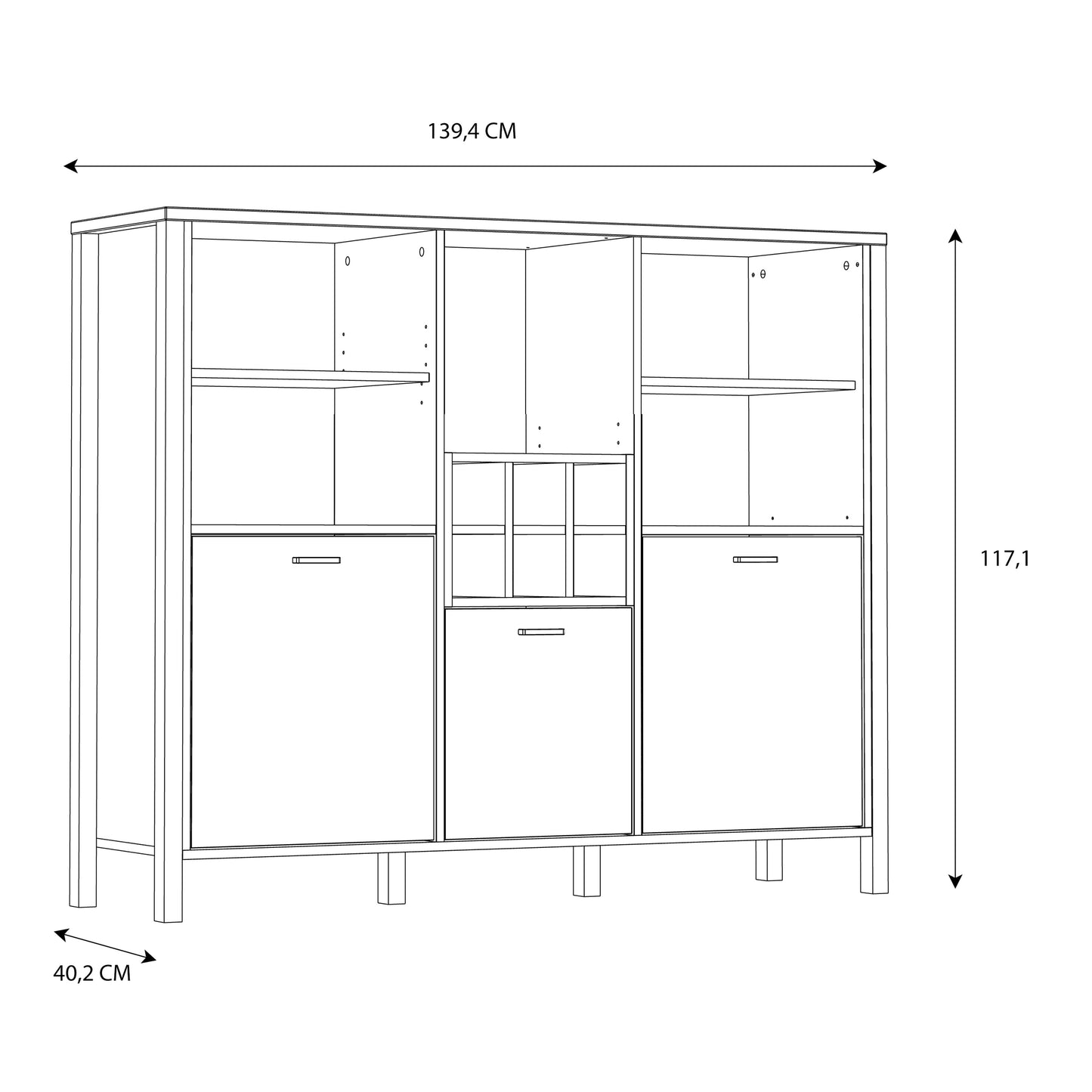 high rock shelf unit in matt black/riviera oak