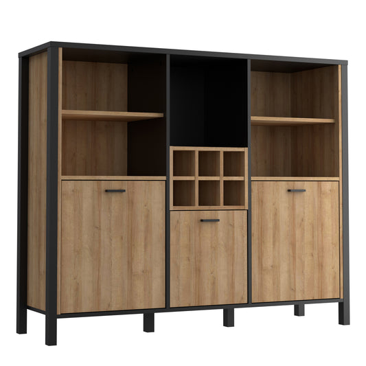 high rock shelf unit in matt black/riviera oak