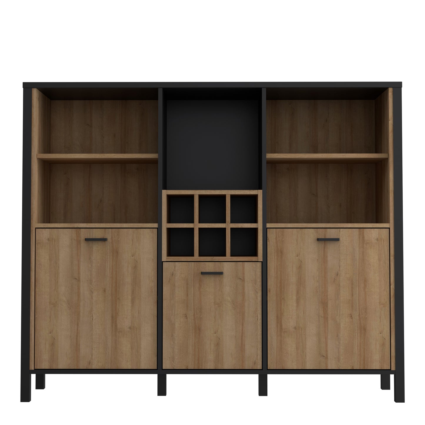 high rock shelf unit in matt black/riviera oak