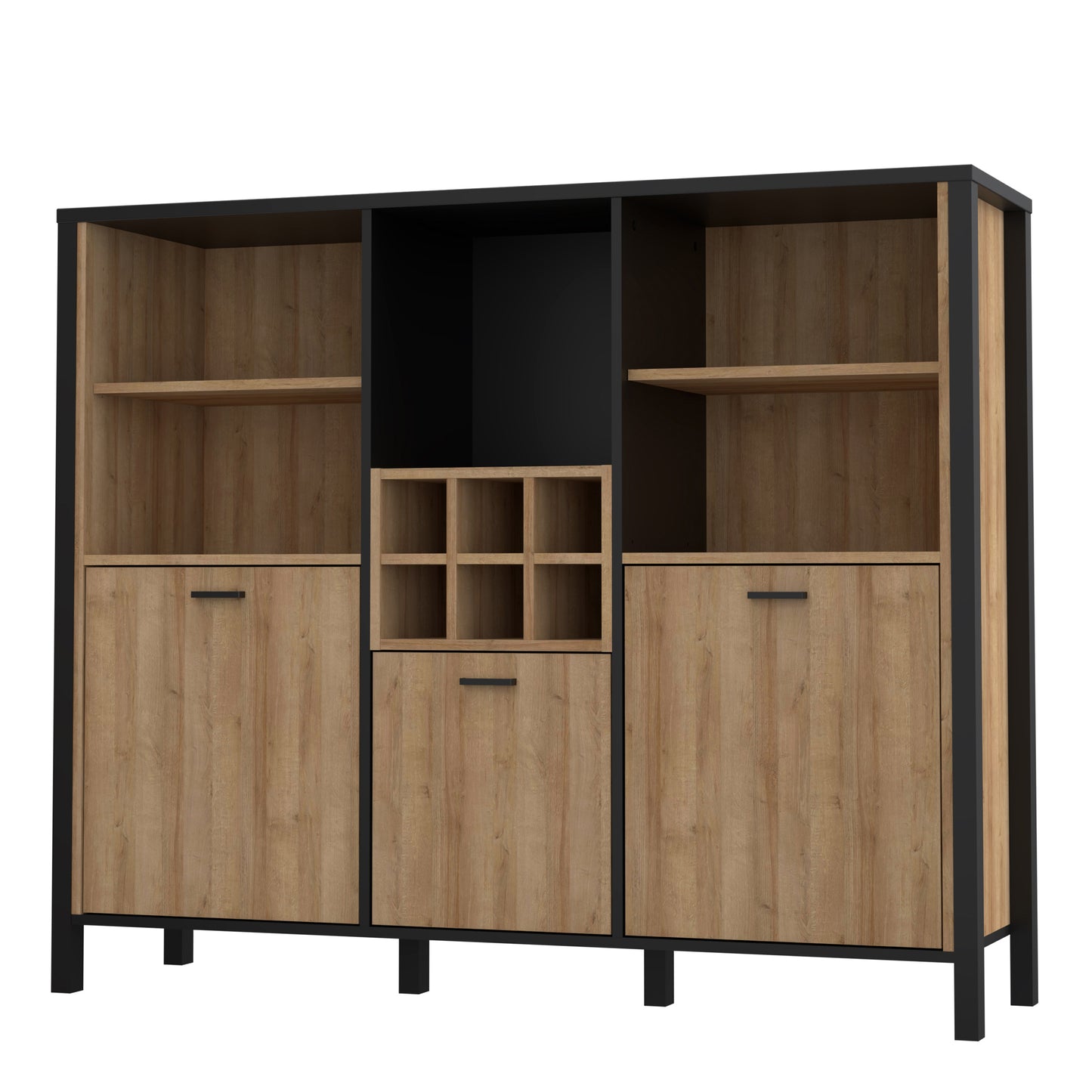 high rock shelf unit in matt black/riviera oak