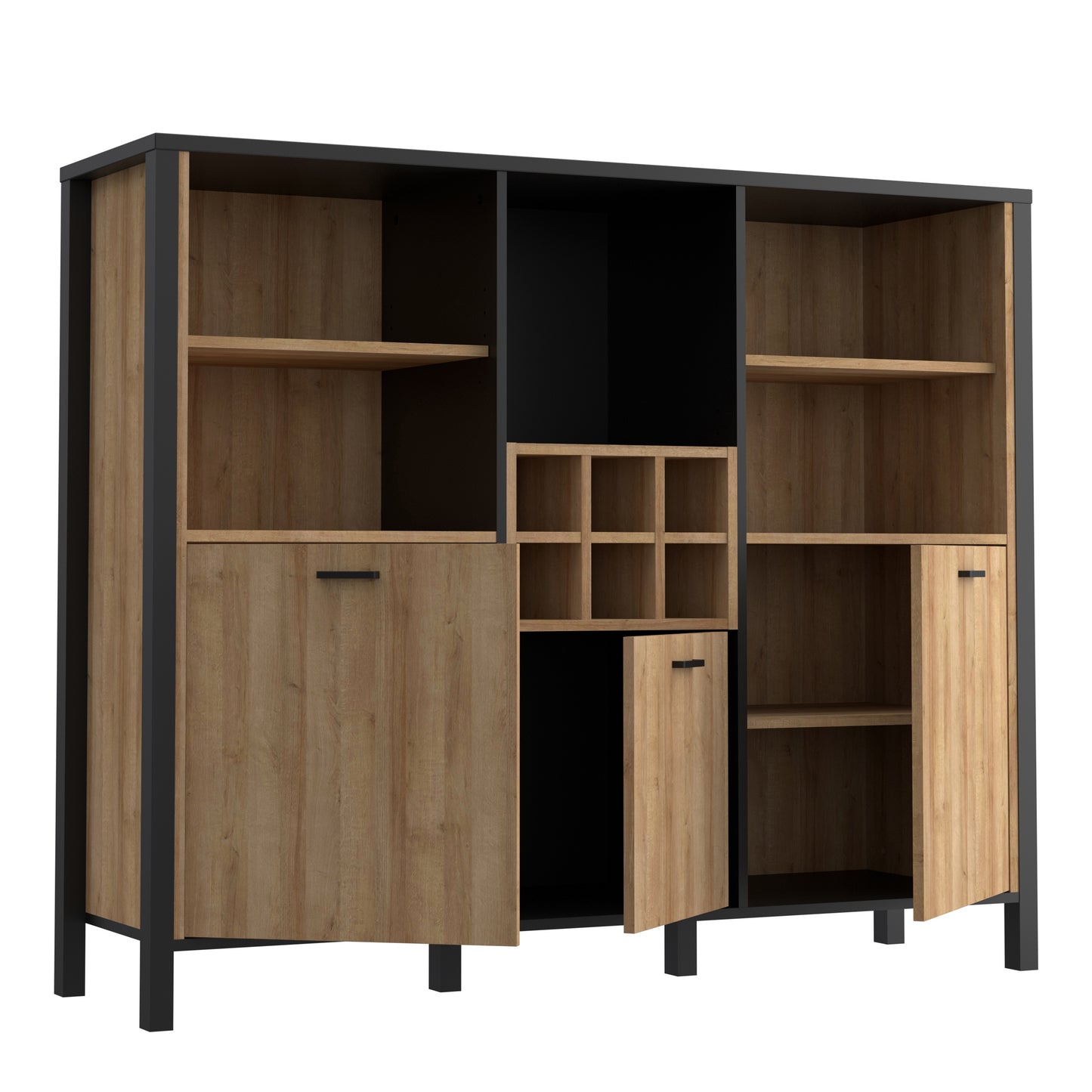 high rock shelf unit in matt black/riviera oak