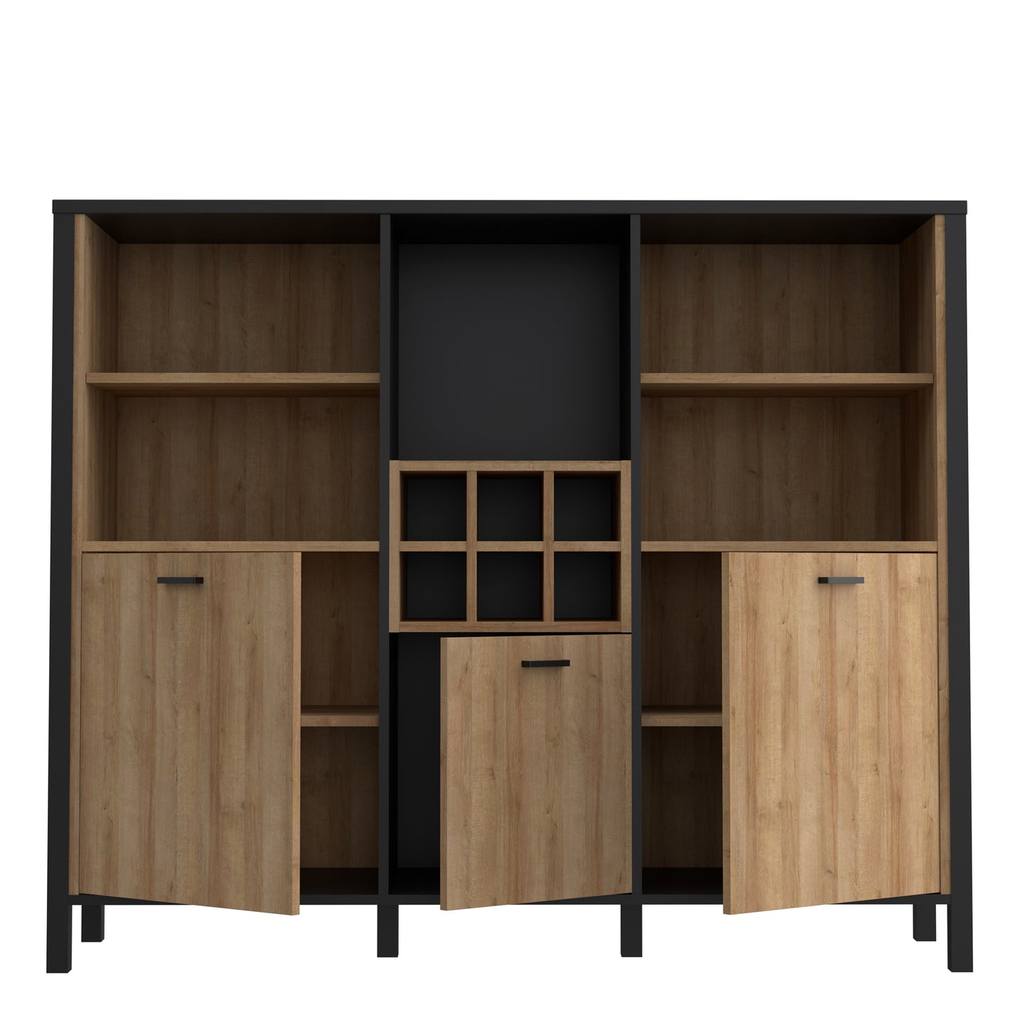 high rock shelf unit in matt black/riviera oak