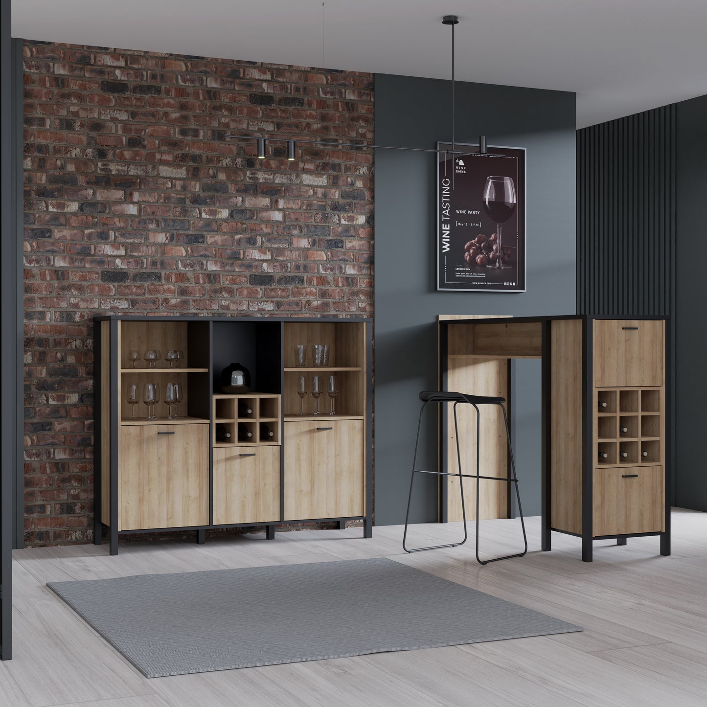 high rock shelf unit in matt black/riviera oak