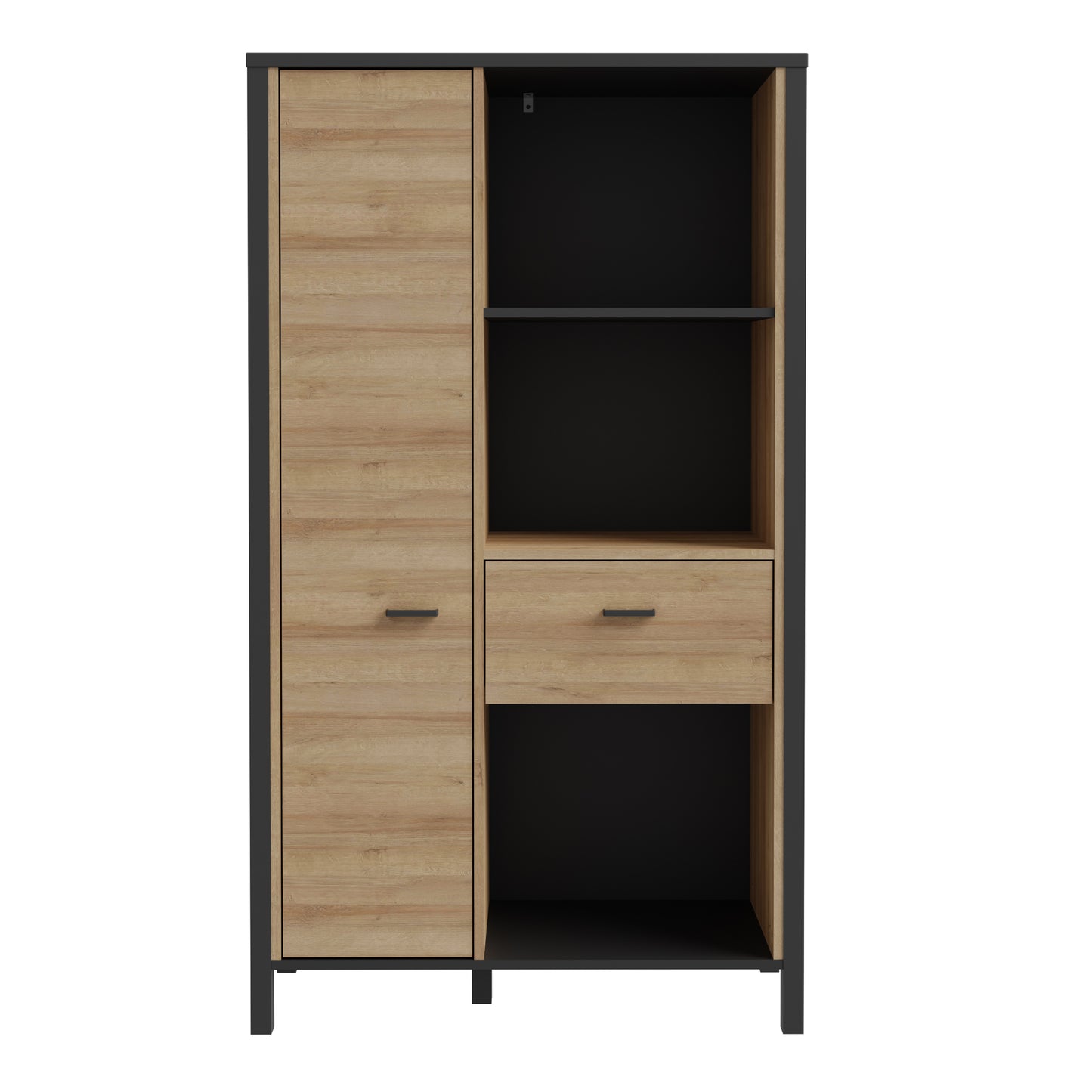 high rock wide shelf unit in matt black/riviera oak